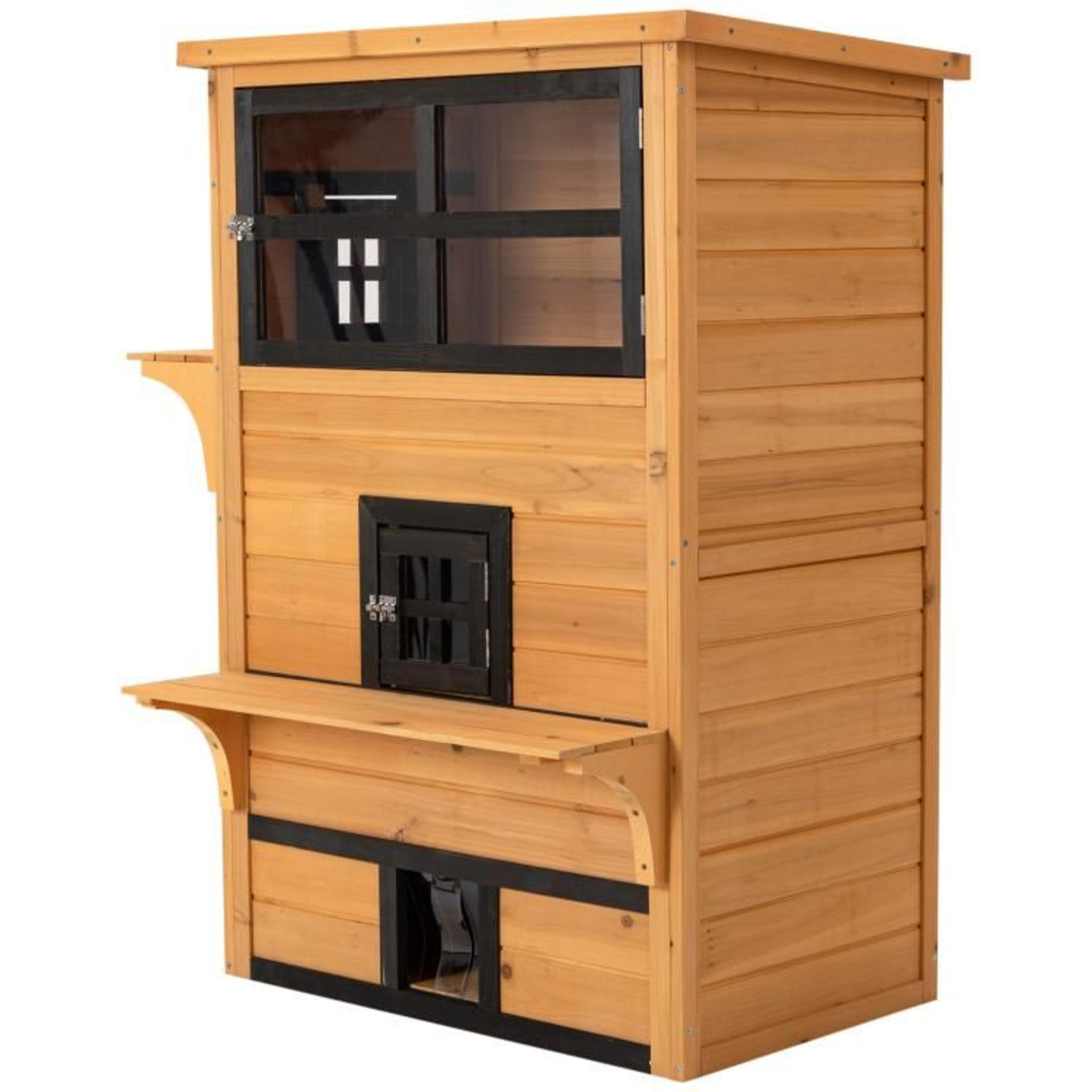 Outdoor 3Tier Wooden Cat House With WeatherResistant Roof And Escape Door 1