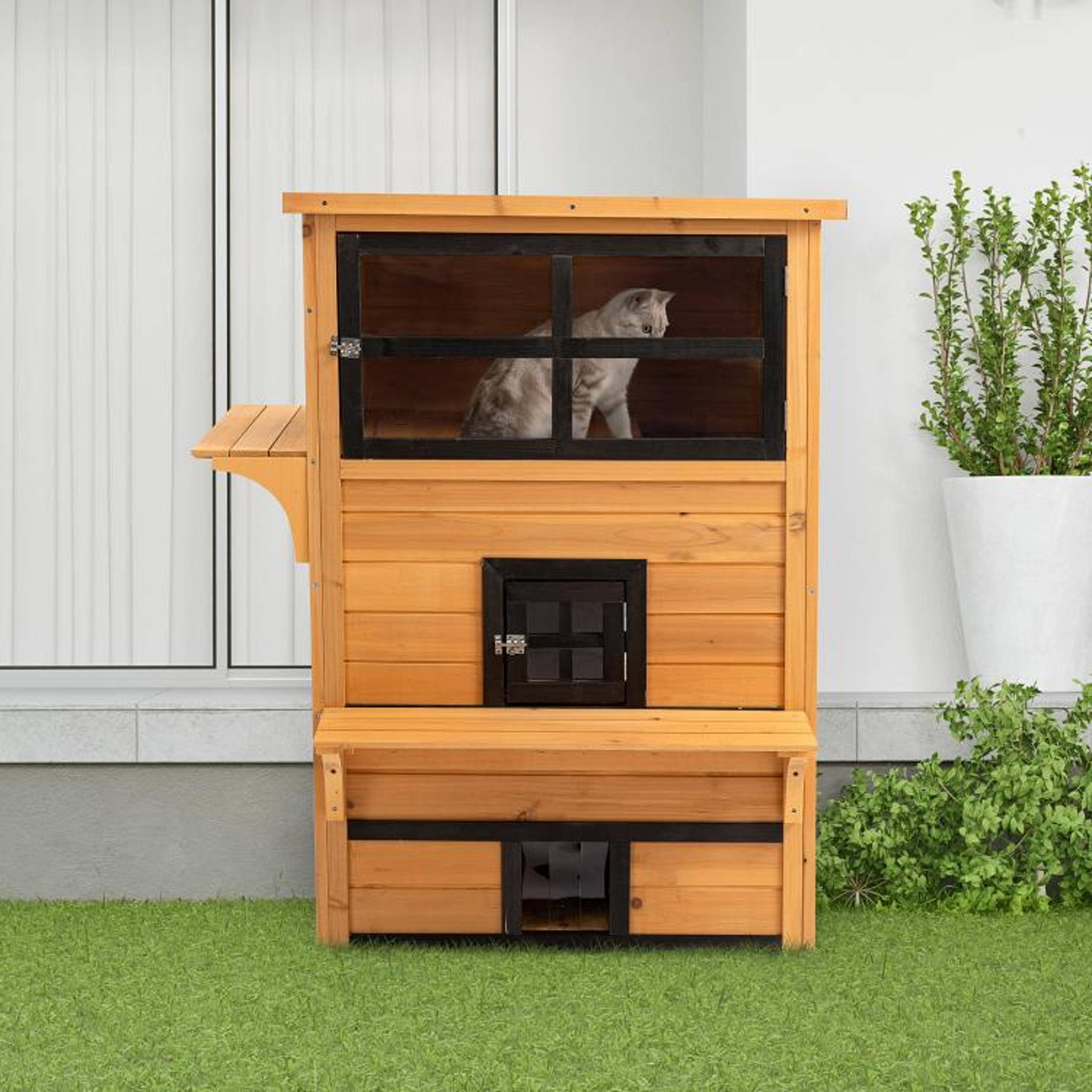 Outdoor 3Tier Wooden Cat House With WeatherResistant Roof And Escape Door 3