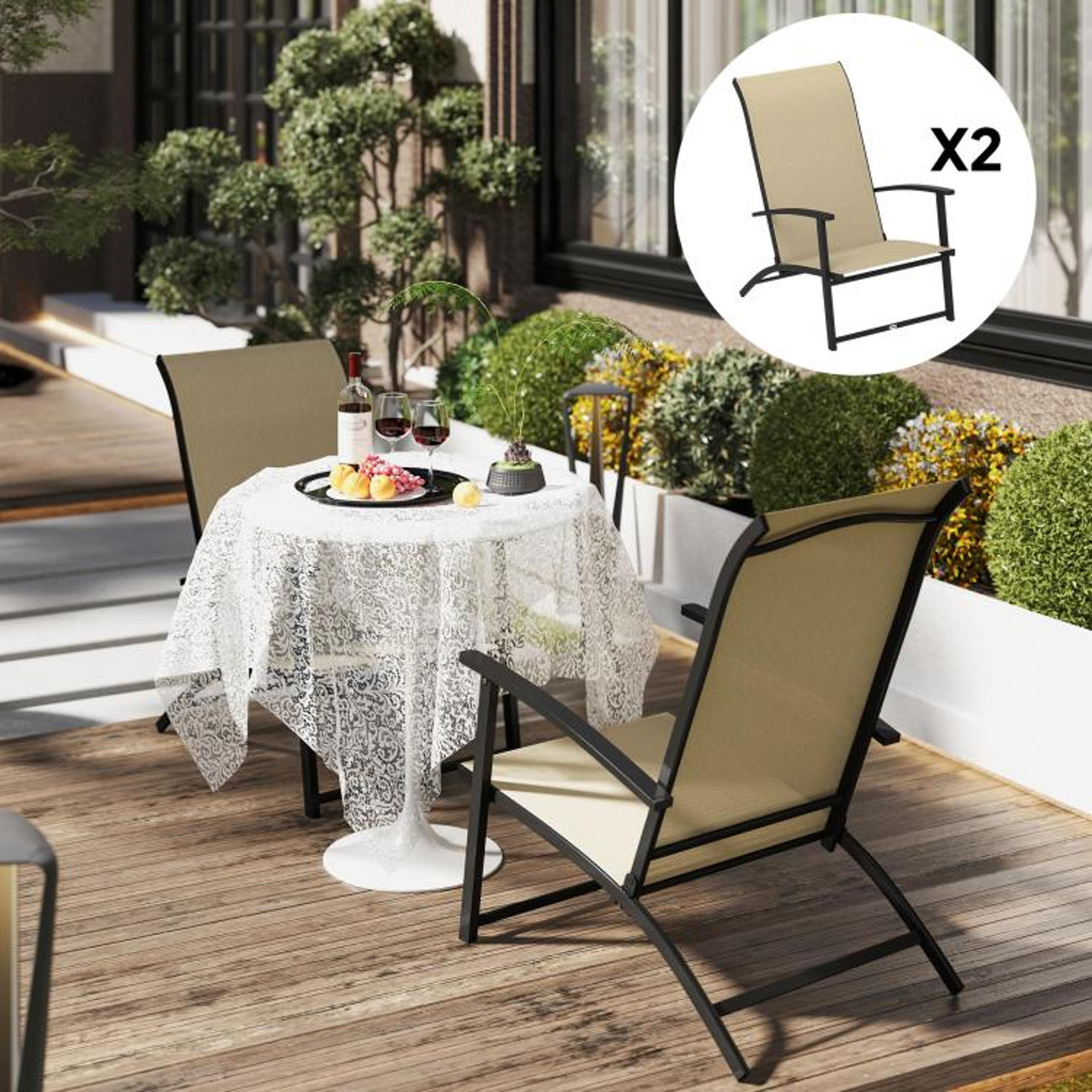 Set Of 2 Folding Patio Chairs With High Backs And Armrests  Beige 3