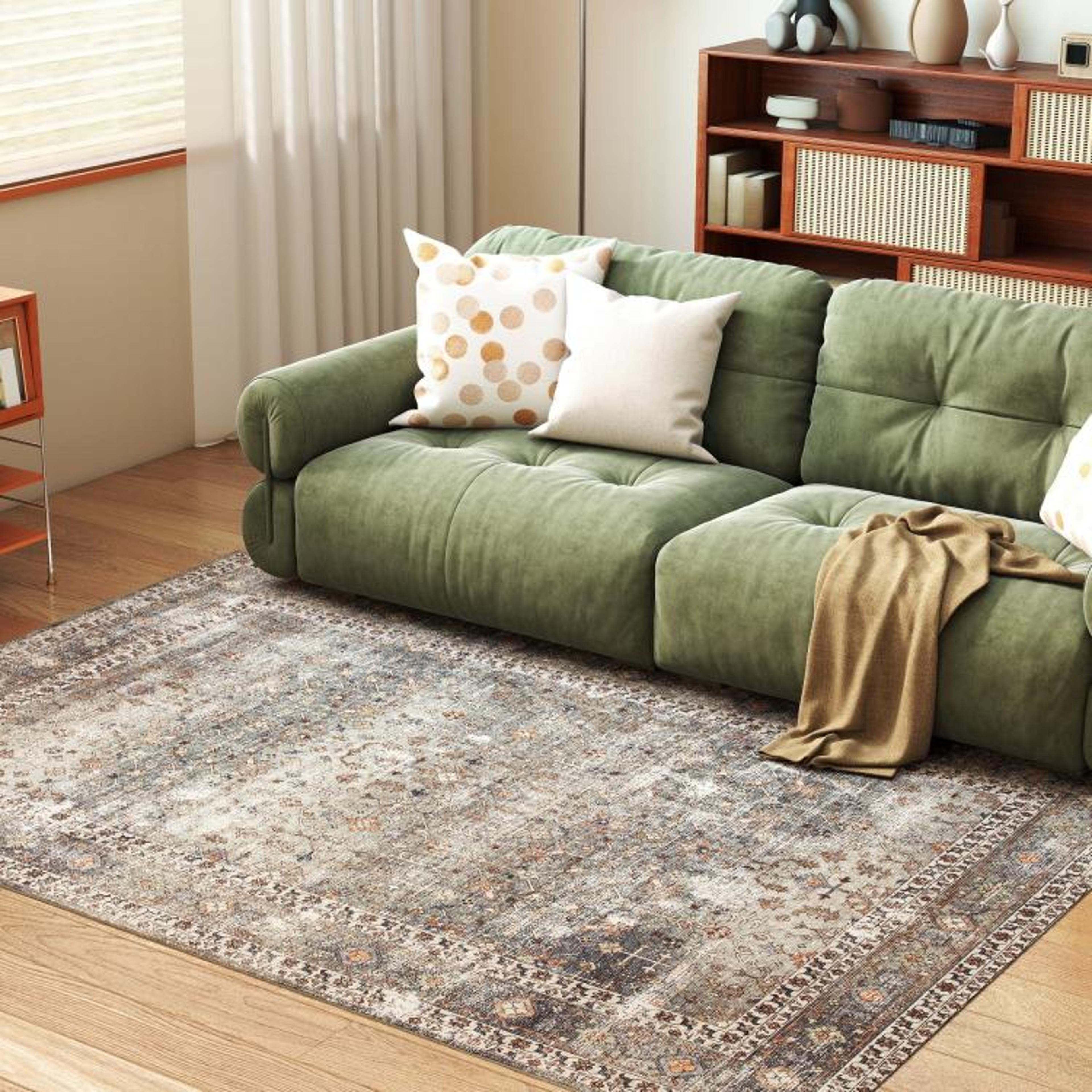 Machine Washable 5x7 Area Rug With NonSlip Backing In Dark Mixed Brown 3