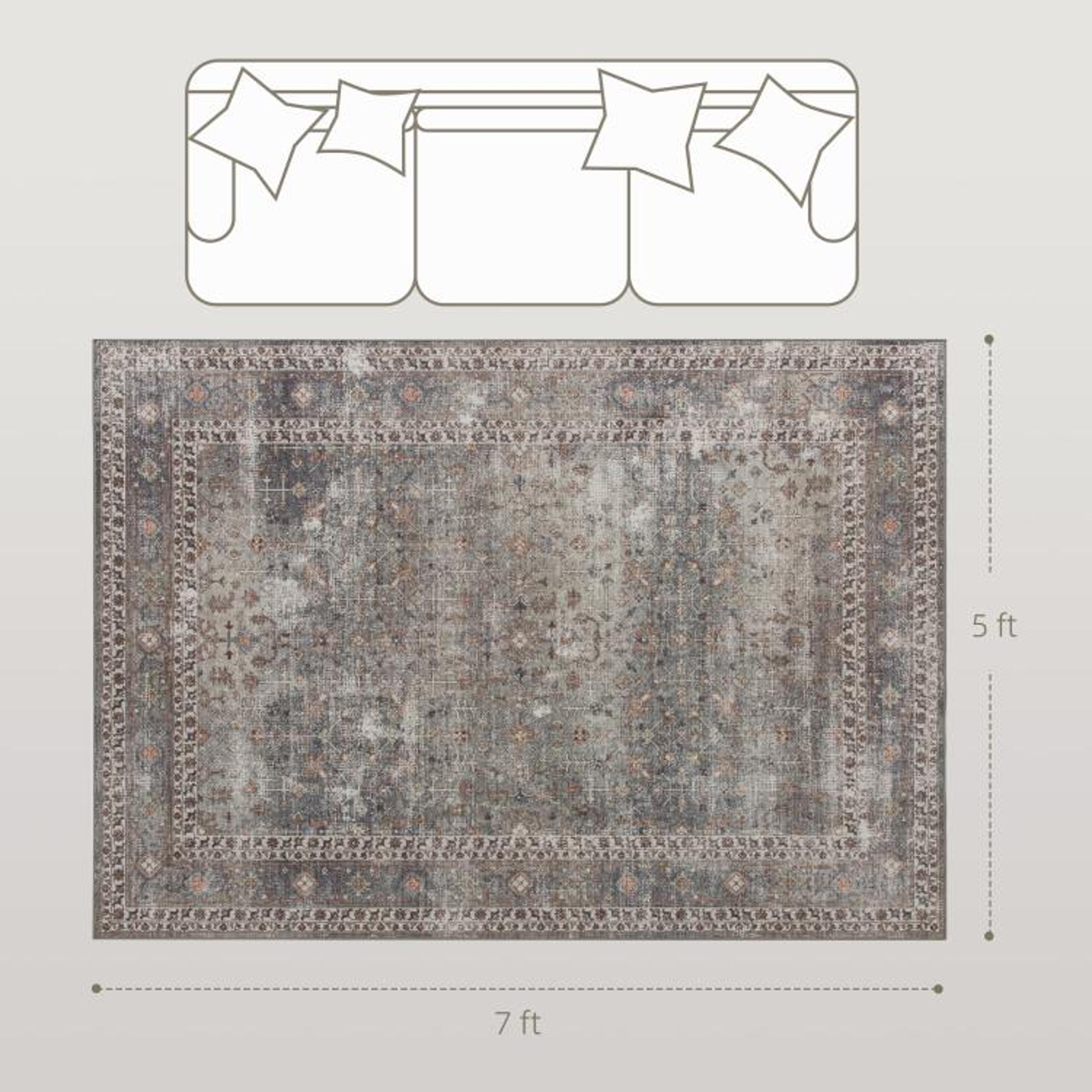 Machine Washable 5x7 Area Rug With NonSlip Backing In Dark Mixed Brown 4