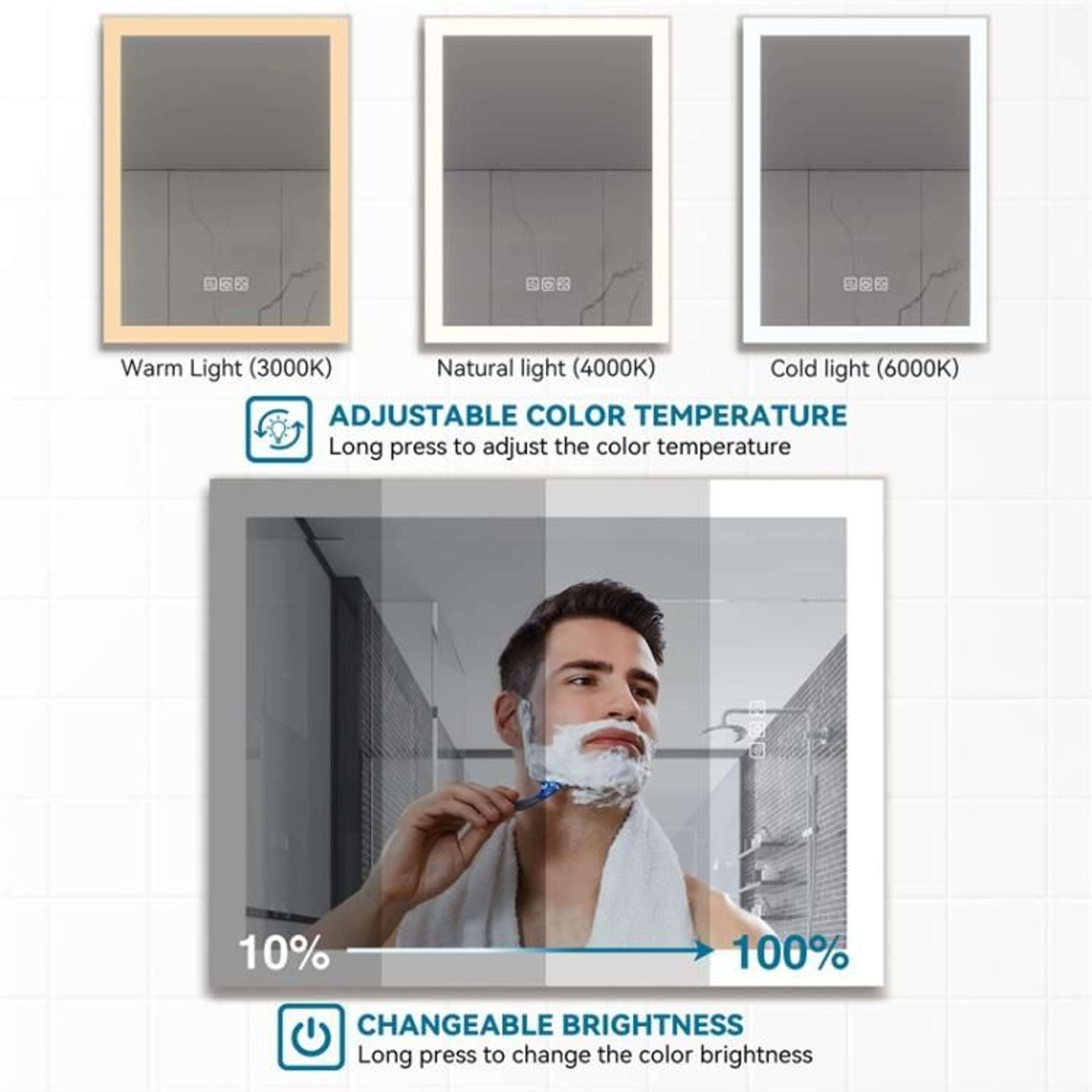 LED Bathroom Mirror With Dimmable 3Color Lighting And Quick Defog 1