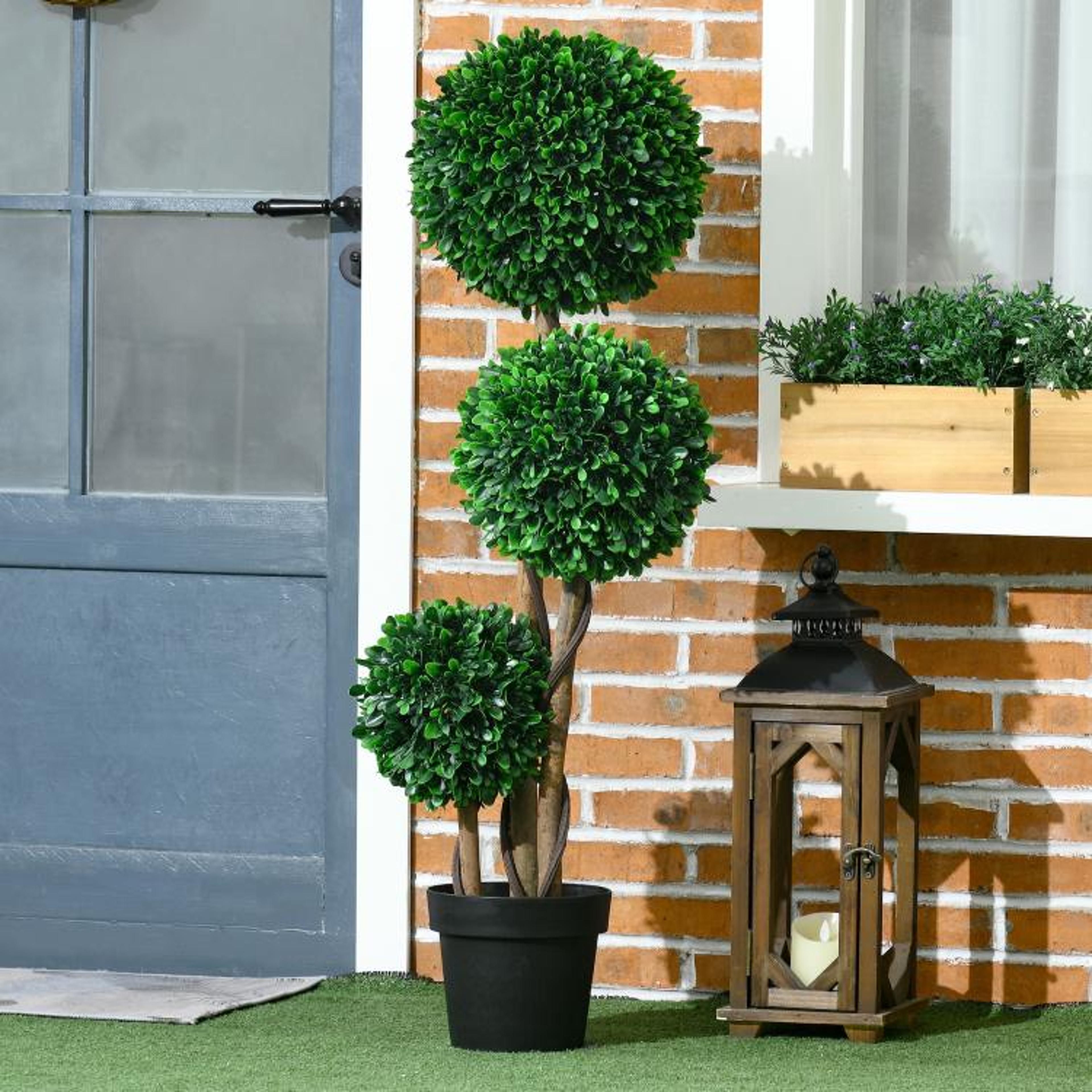 35 Ft Artificial Boxwood Topiary Tree With Triple Ball Design And Planter Pot 3