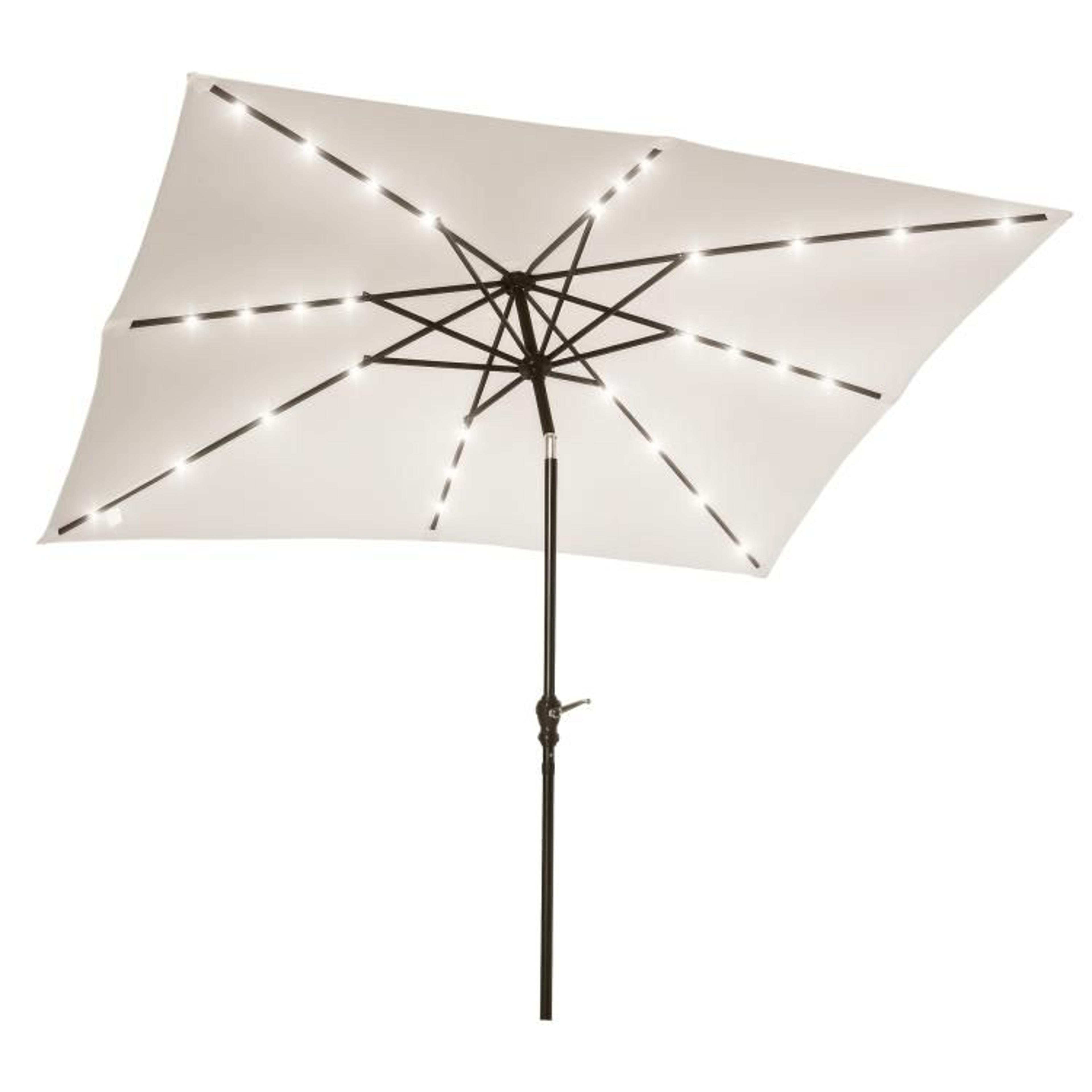 solar led patio umbrella with tilt and crank 9 x 7 ft cream white
