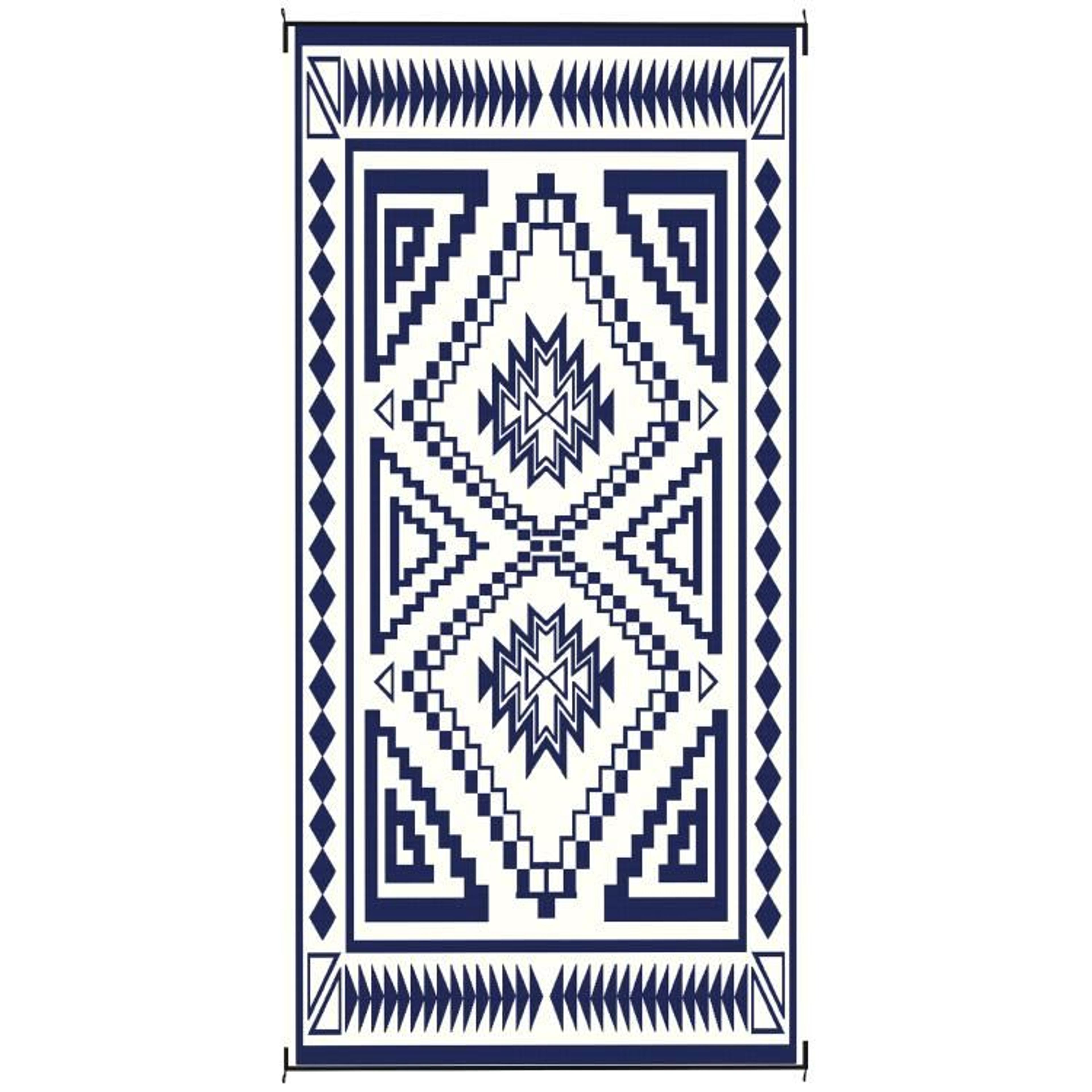 Reversible Outdoor Rug 9 X 18 Waterproof Blue And White Patchwork Patio Mat 1