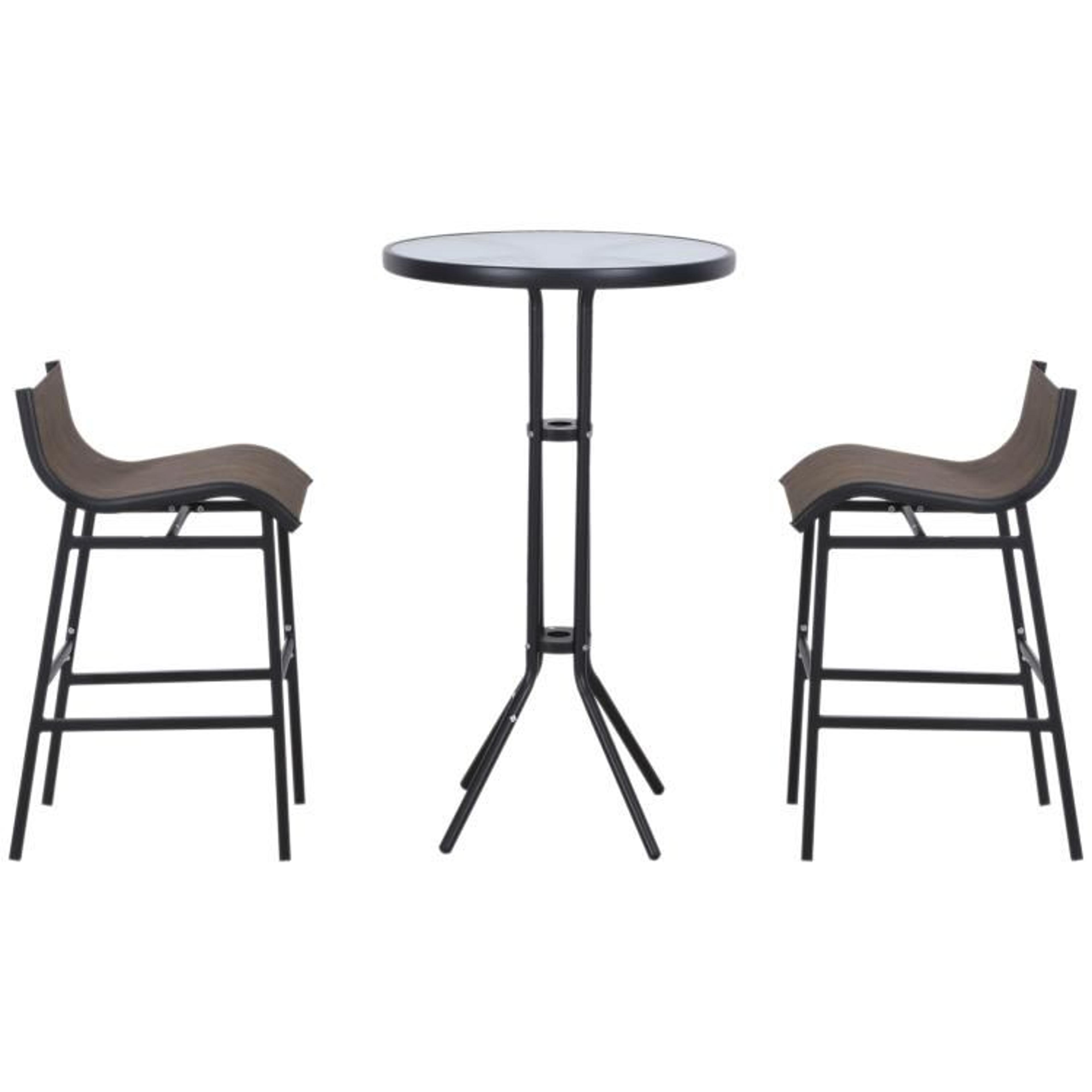 Bar Height Outdoor Bistro Set For 2 With Glass Table  Tan 1