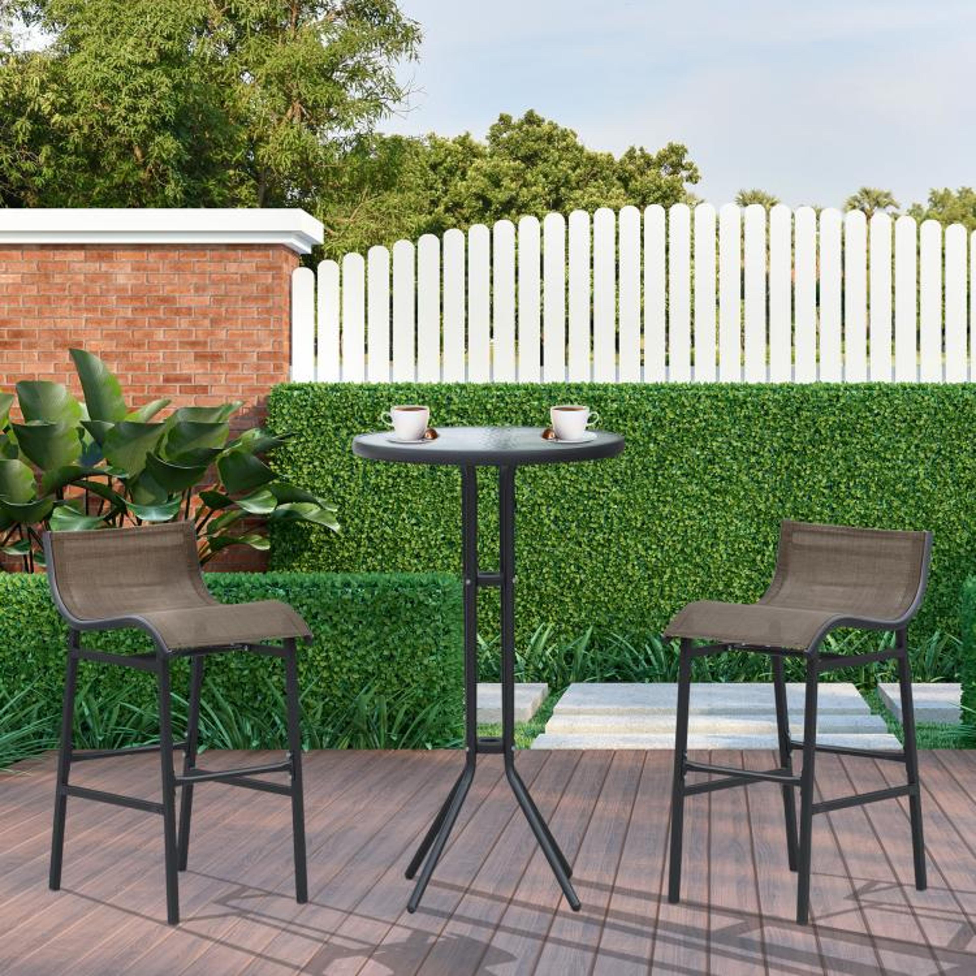 Bar Height Outdoor Bistro Set For 2 With Glass Table  Tan 3