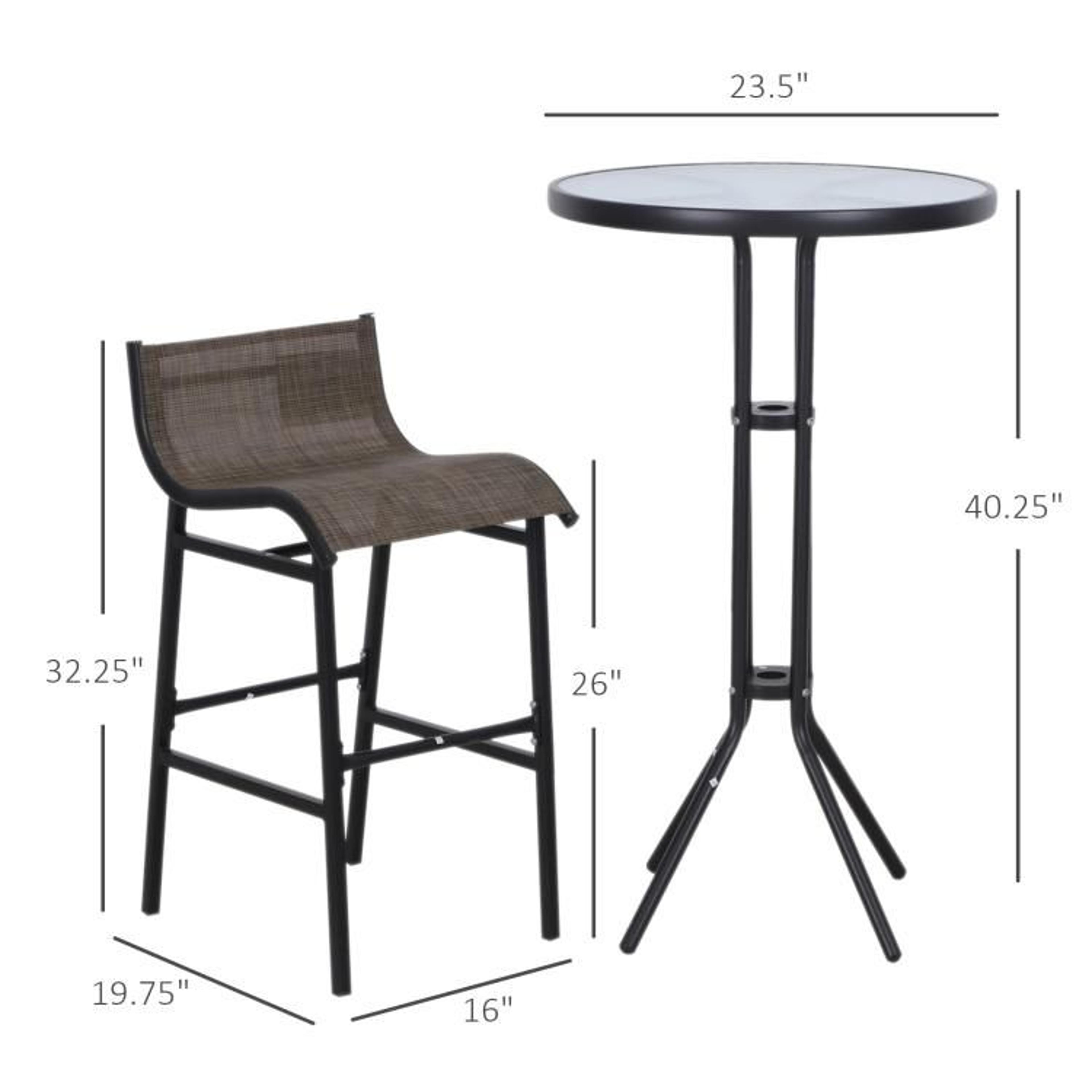 Bar Height Outdoor Bistro Set For 2 With Glass Table  Tan 4