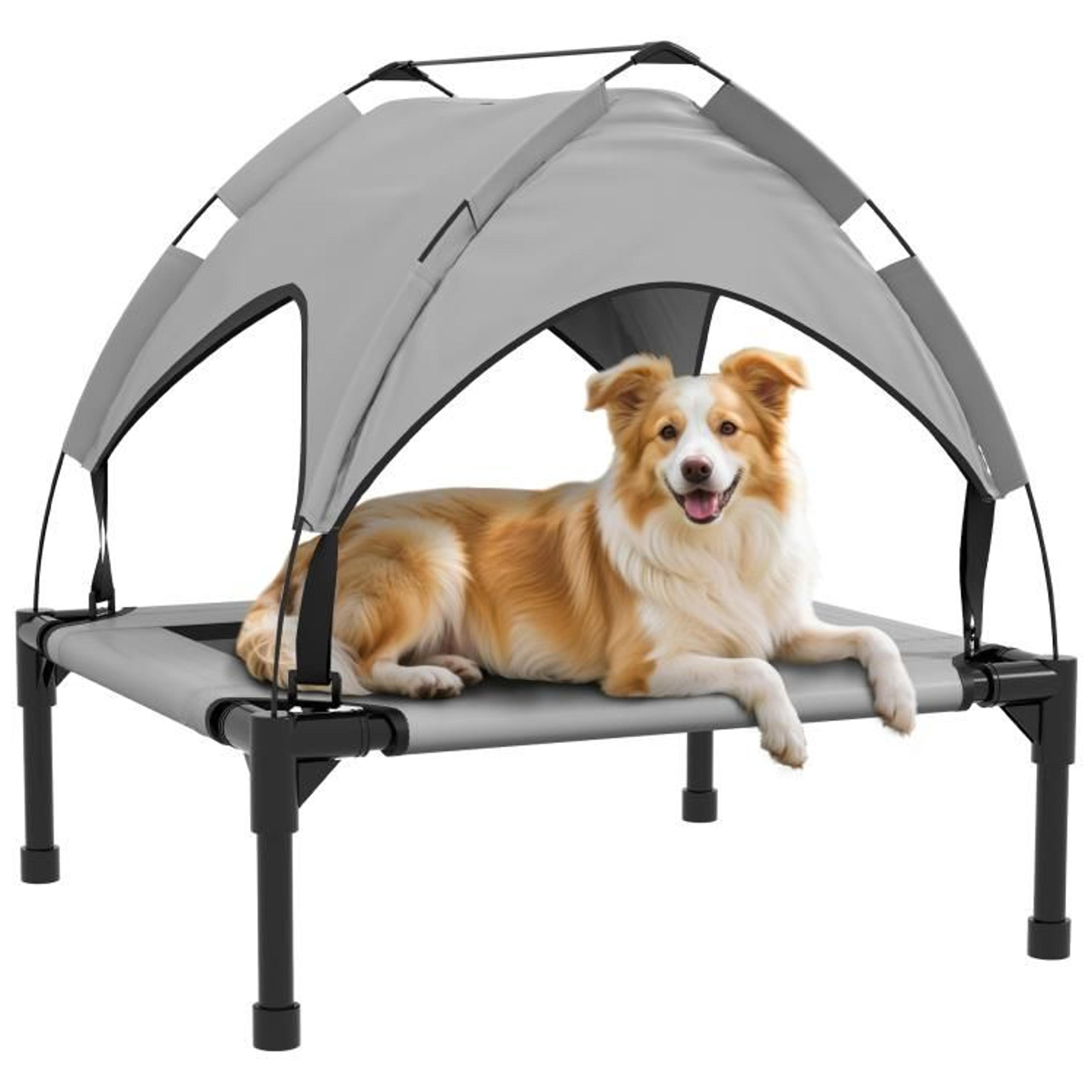 elevated dog bed with canopy portable outdoor pet cot with breathable mesh