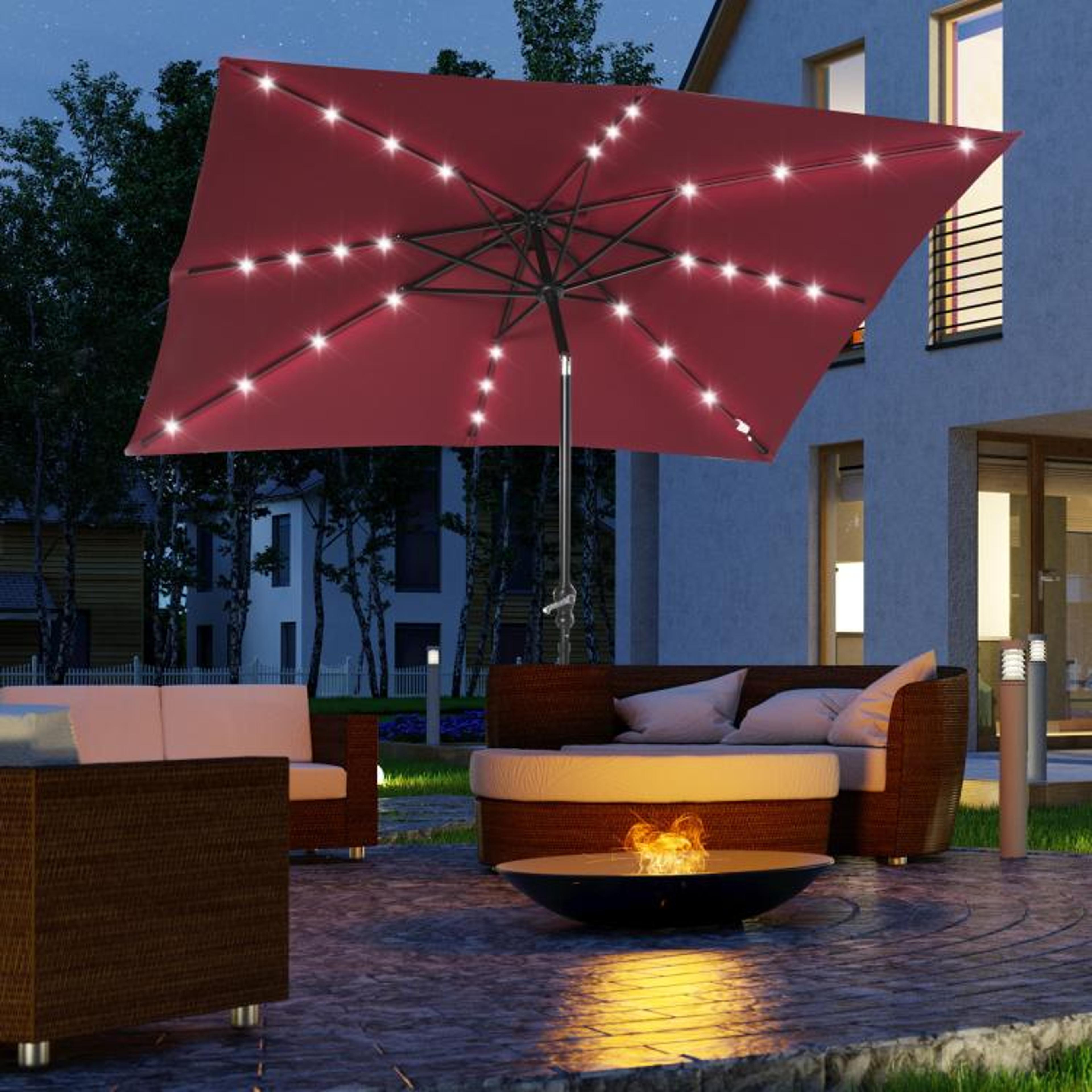 Solar LED Patio Umbrella With 45 Tilt And Hand Crank  Wine Red 2