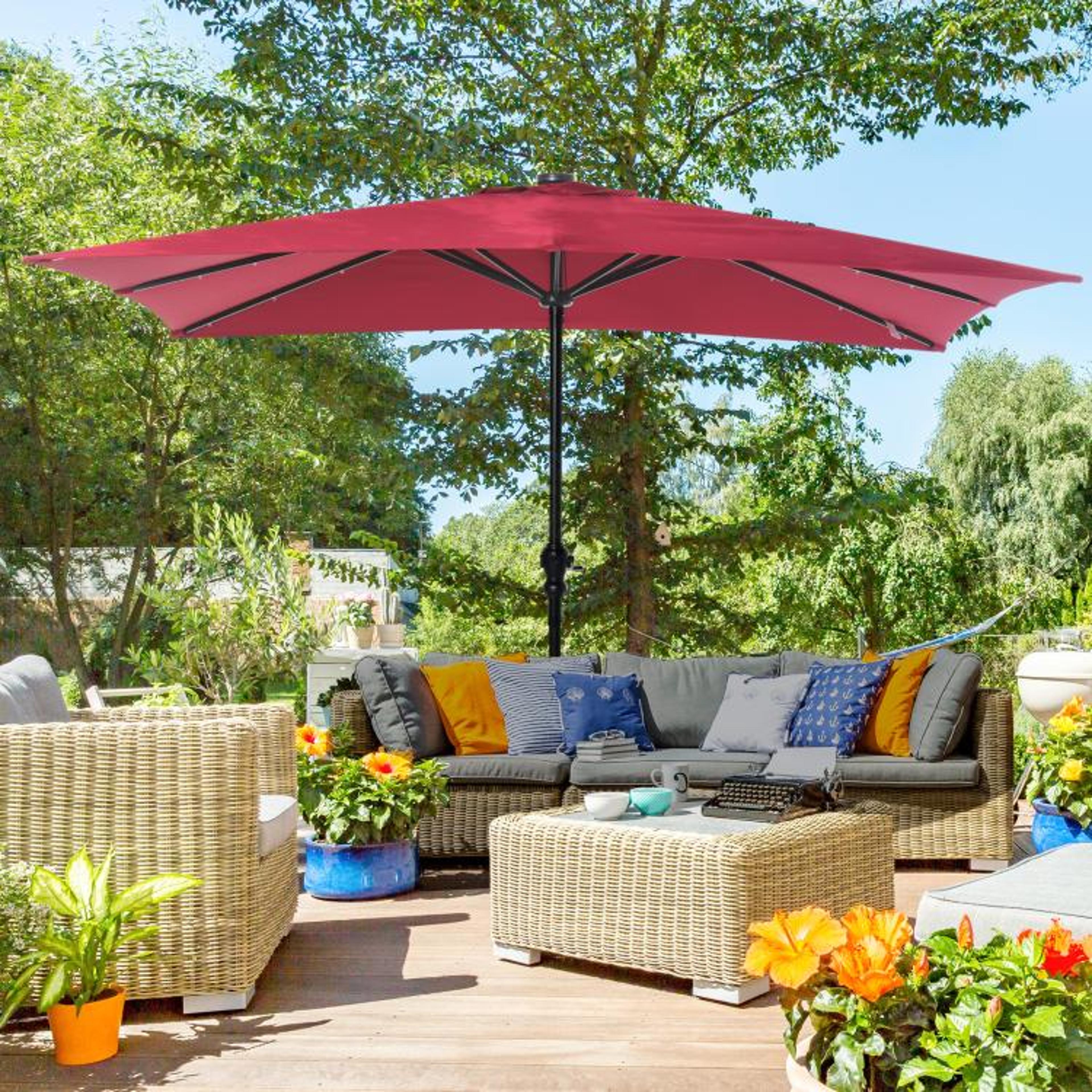 Solar LED Patio Umbrella With 45 Tilt And Hand Crank  Wine Red 3