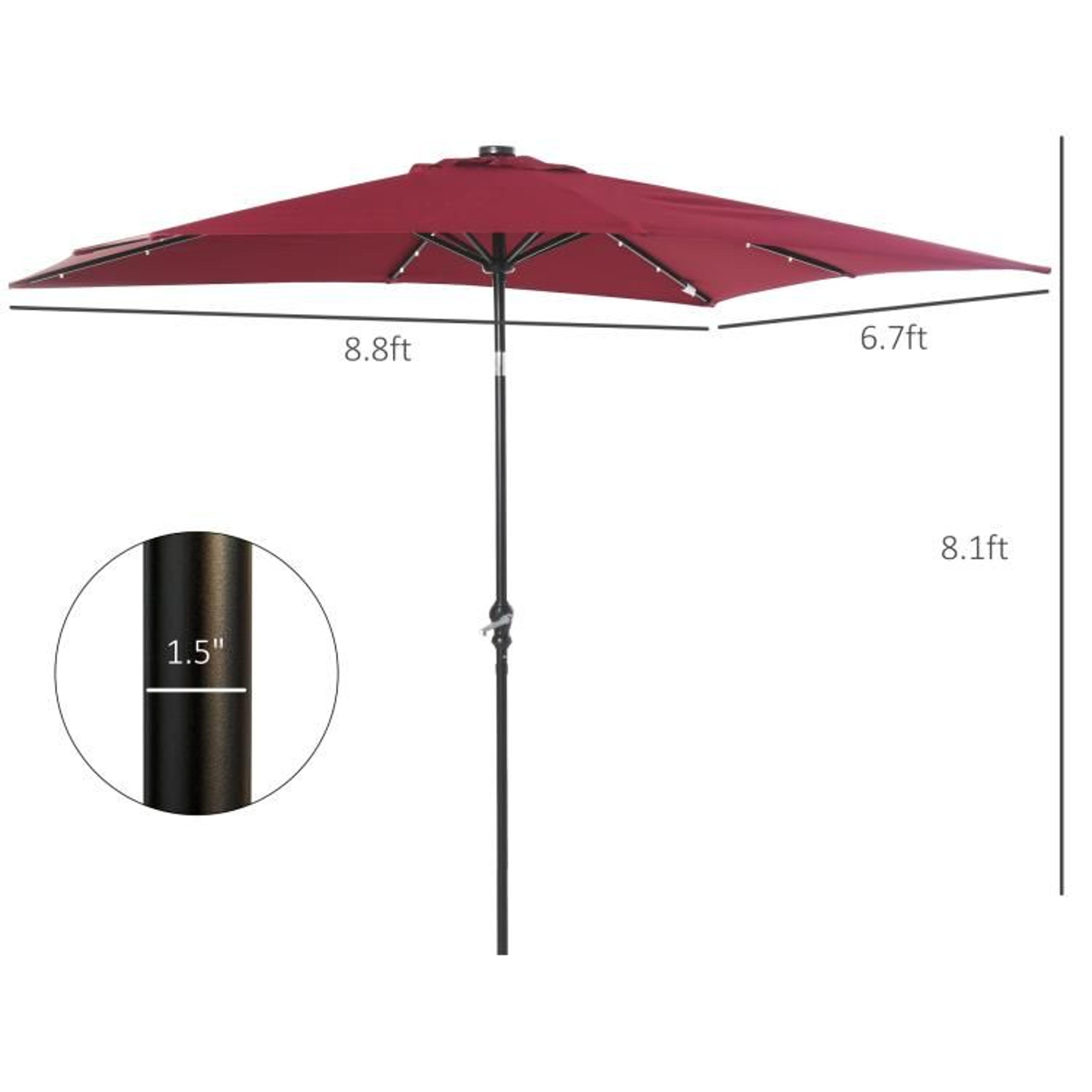 Solar LED Patio Umbrella With 45 Tilt And Hand Crank  Wine Red 4