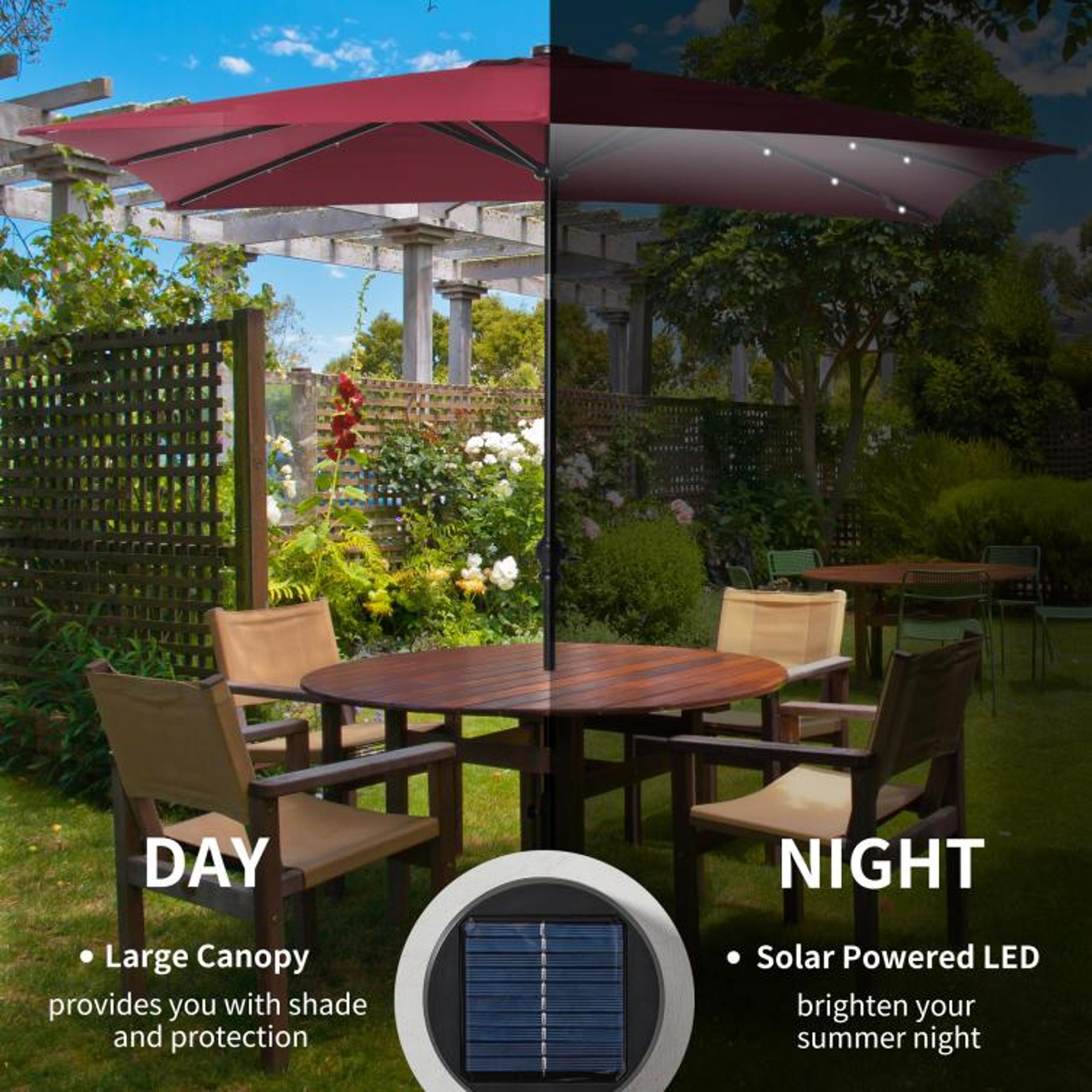 Solar LED Patio Umbrella With 45 Tilt And Hand Crank  Wine Red 5