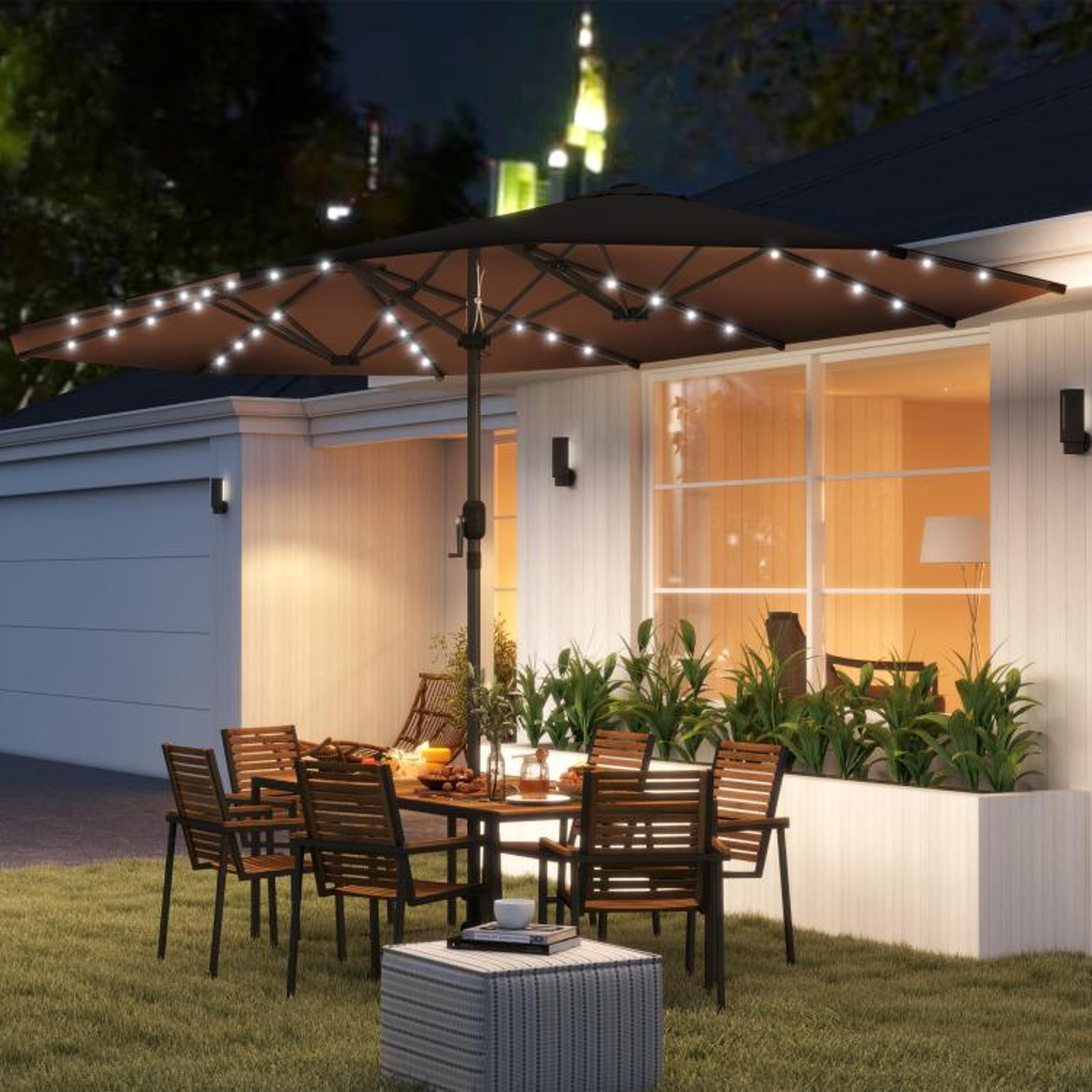 DoubleSided Patio Umbrella With 48 Solar LED Lights And Crank Handle 2