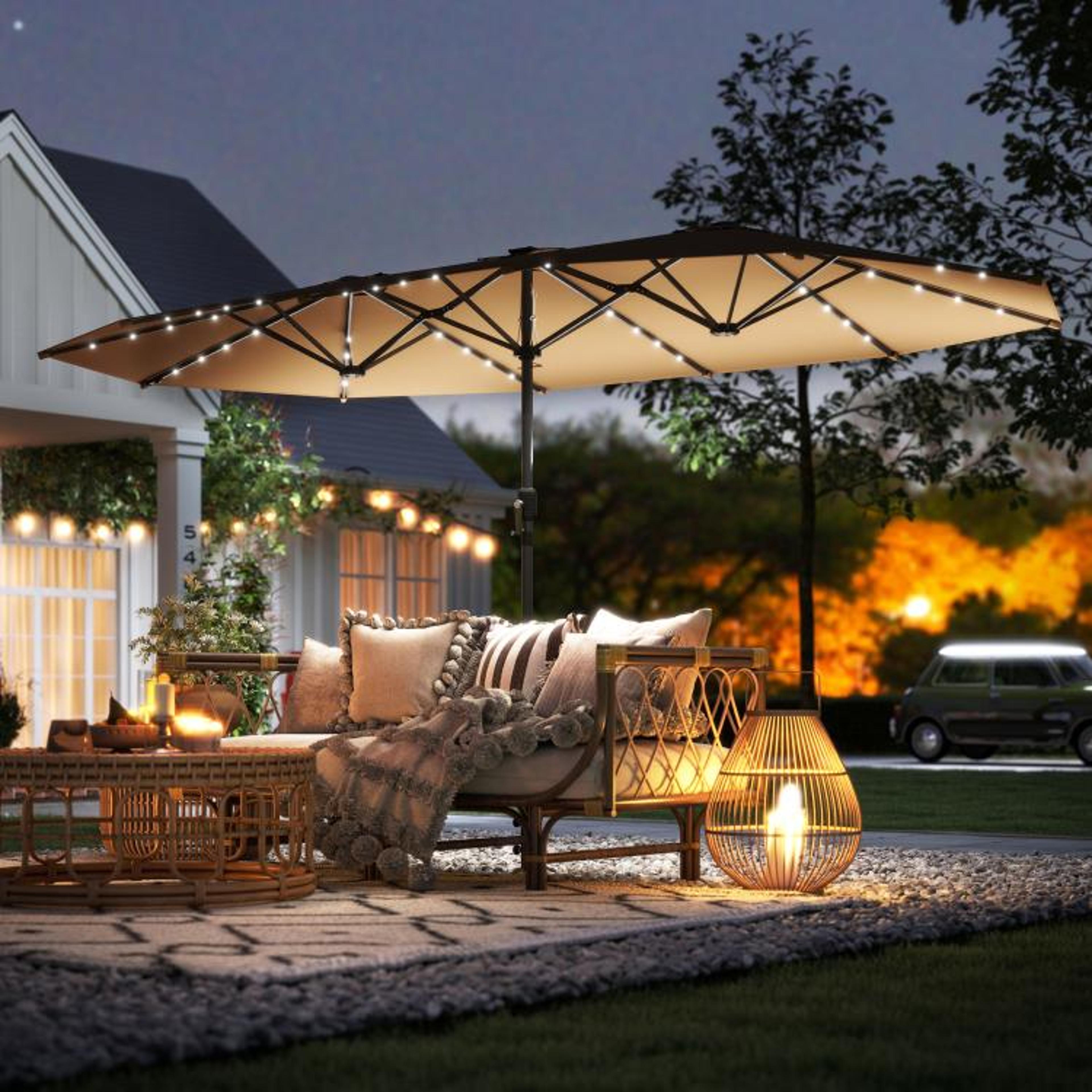 DoubleSided Patio Umbrella With 48 Solar LED Lights And Crank Handle 3