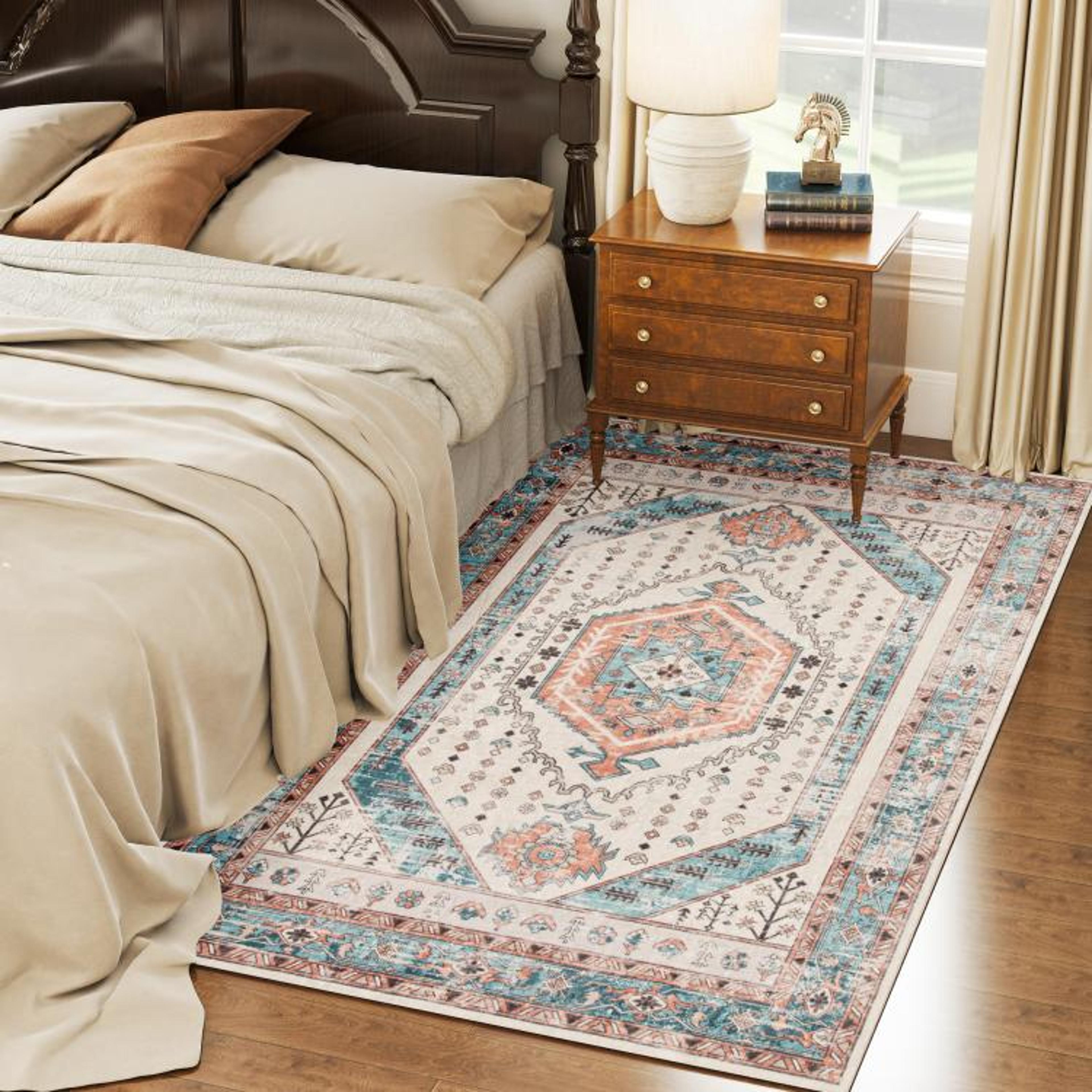 4x6 Vintage Washable Area Rug With NonSlip Backing In Brown And Blue 2