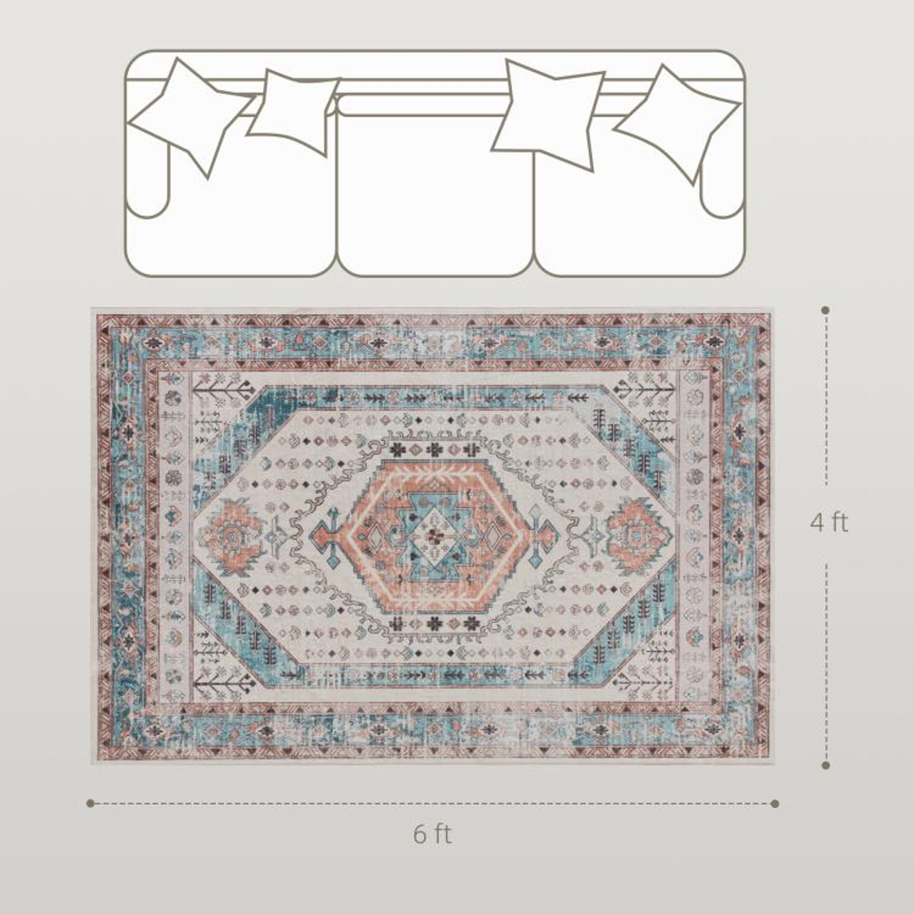 4x6 Vintage Washable Area Rug With NonSlip Backing In Brown And Blue 4