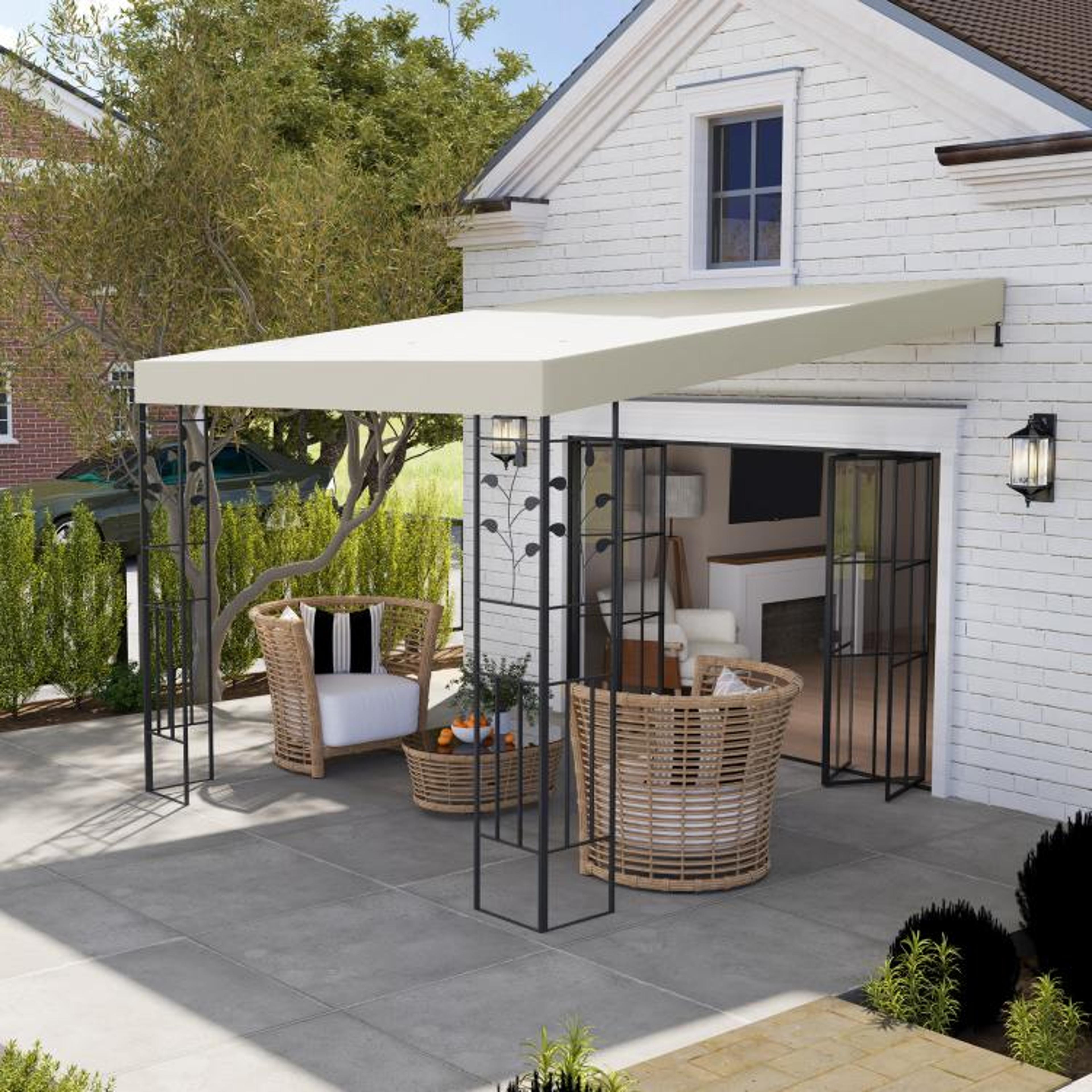 10 X 10 Ft Outdoor Metal Pergola Canopy With Drainage Holes  Cream White 3