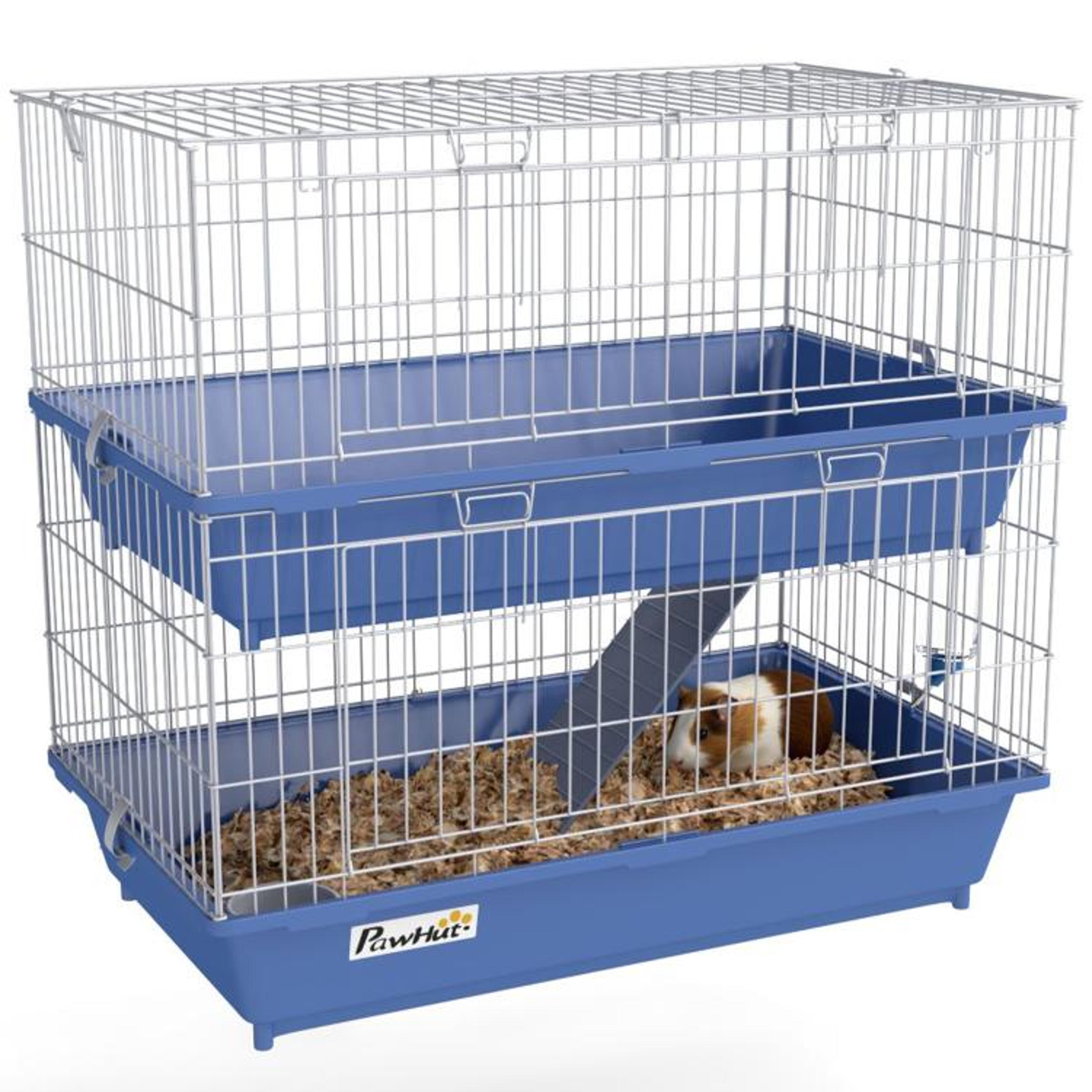 2-tier small animal cage for guinea pigs ferrets and chinchillas with feeding accessories blue