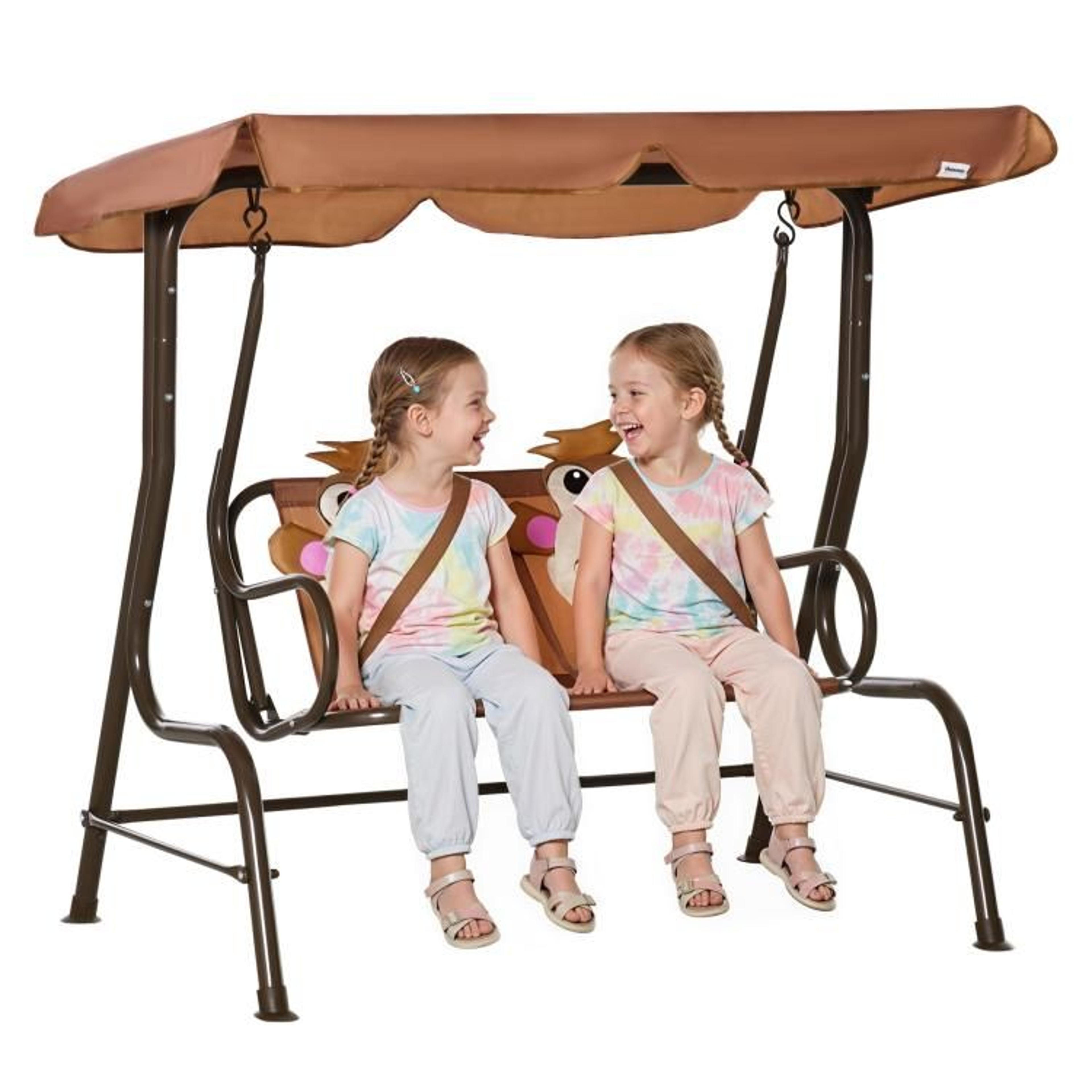 kids outdoor patio swing with adjustable canopy and monkey design