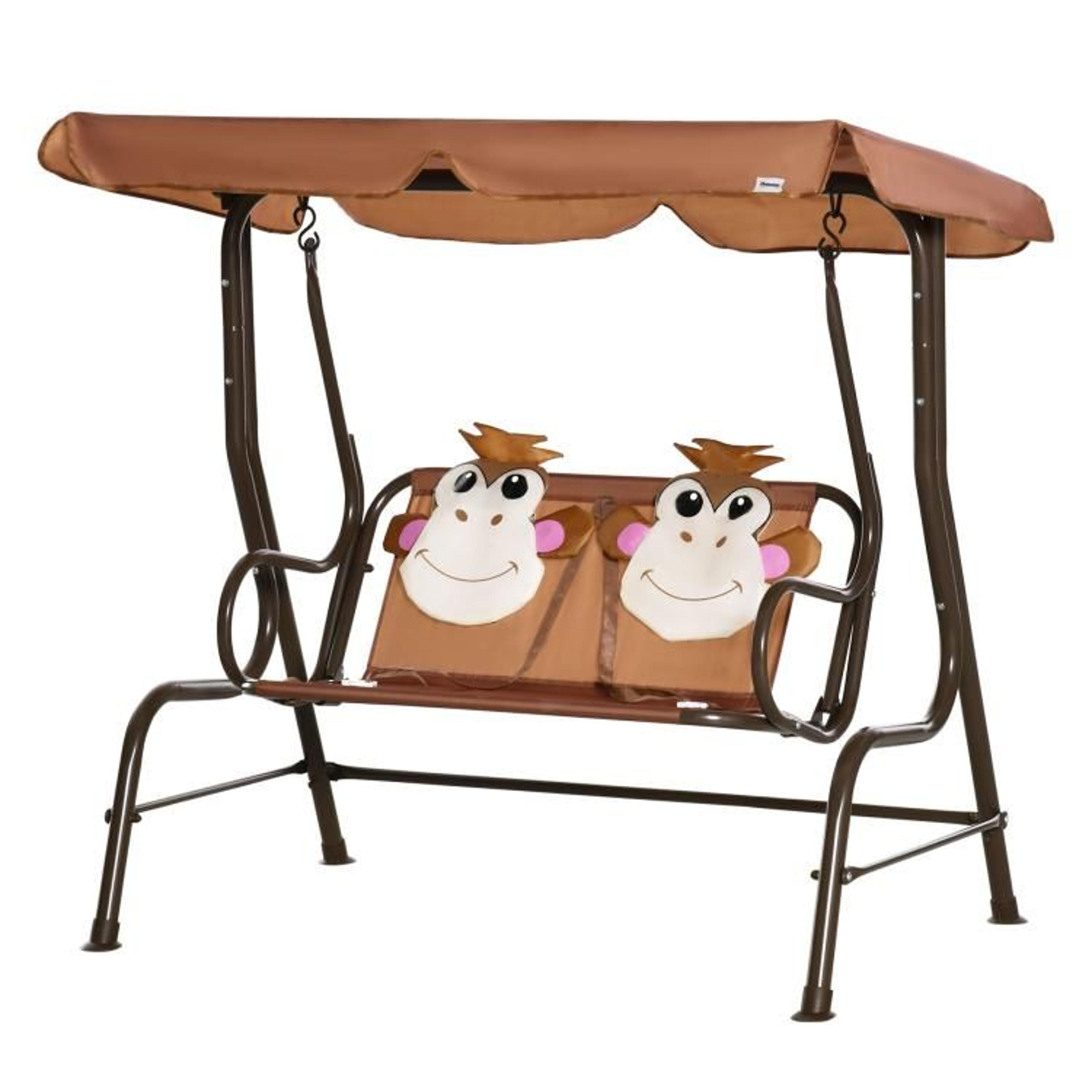 Kids Outdoor Patio Swing With Adjustable Canopy And Monkey Design 1