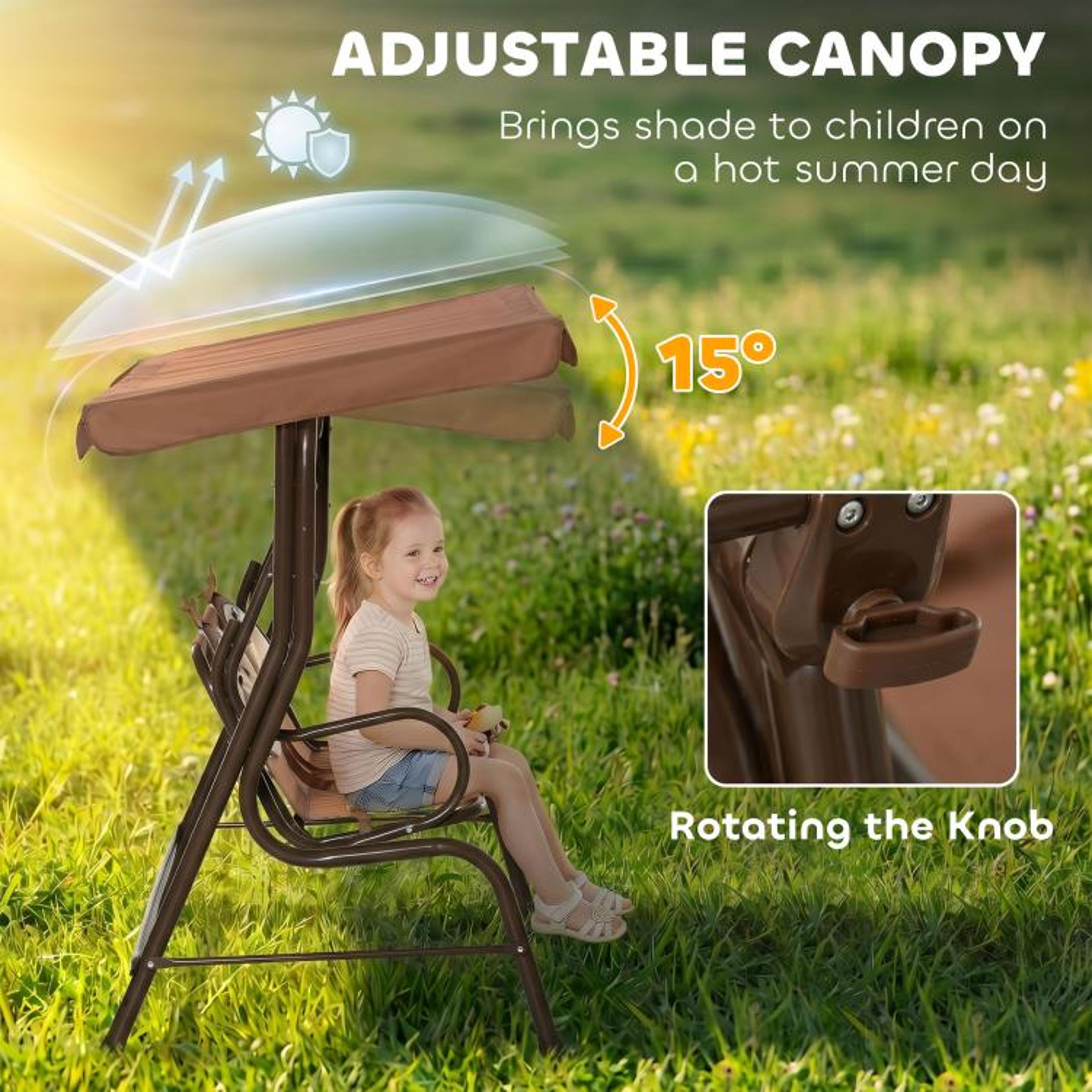 Kids Outdoor Patio Swing With Adjustable Canopy And Monkey Design 4