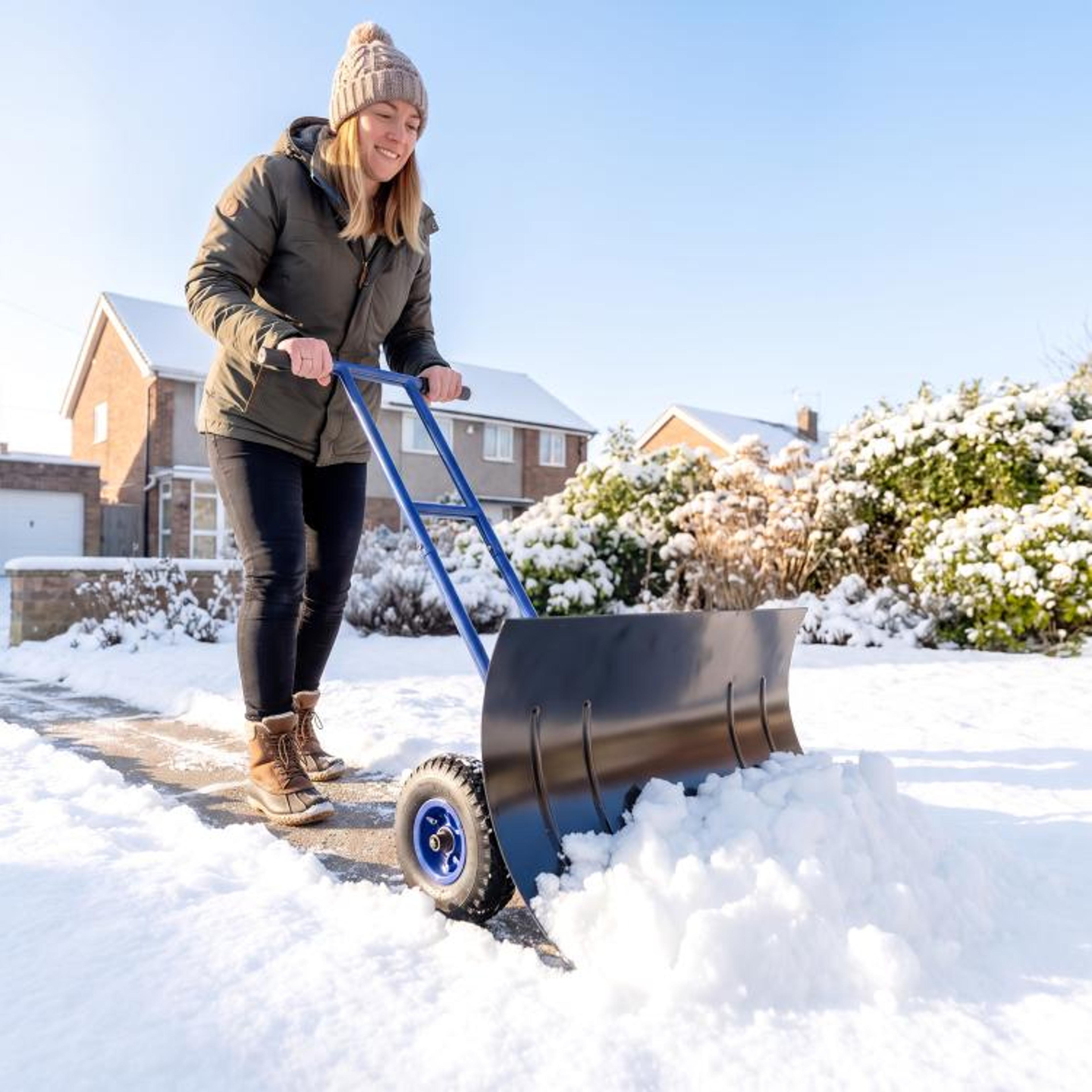 29Inch Wheeled Snow Shovel With Adjustable Handle And 7Angle Metal Blade 3