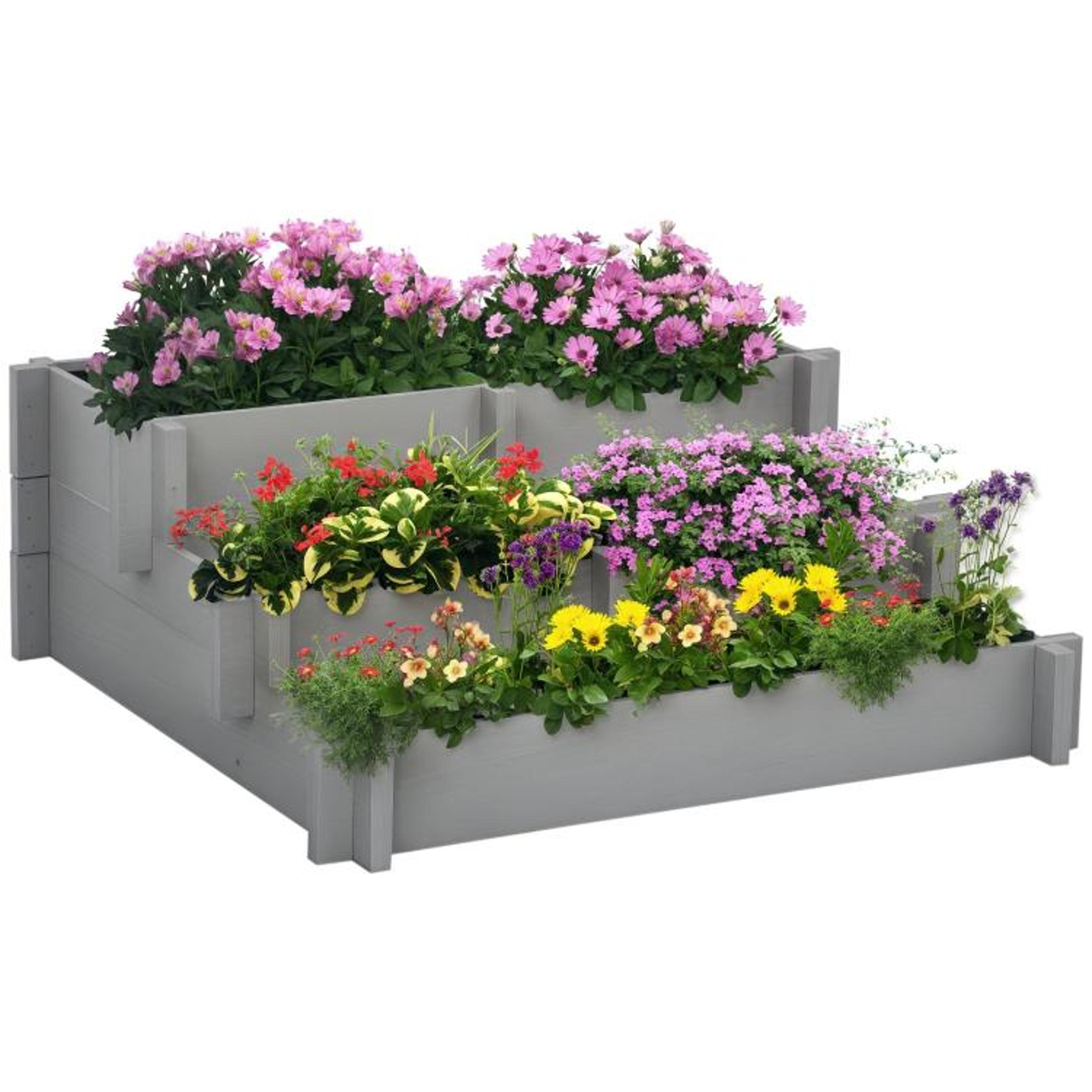 3 tier raised garden bed with wooden planter boxes for vegetables and herbs
