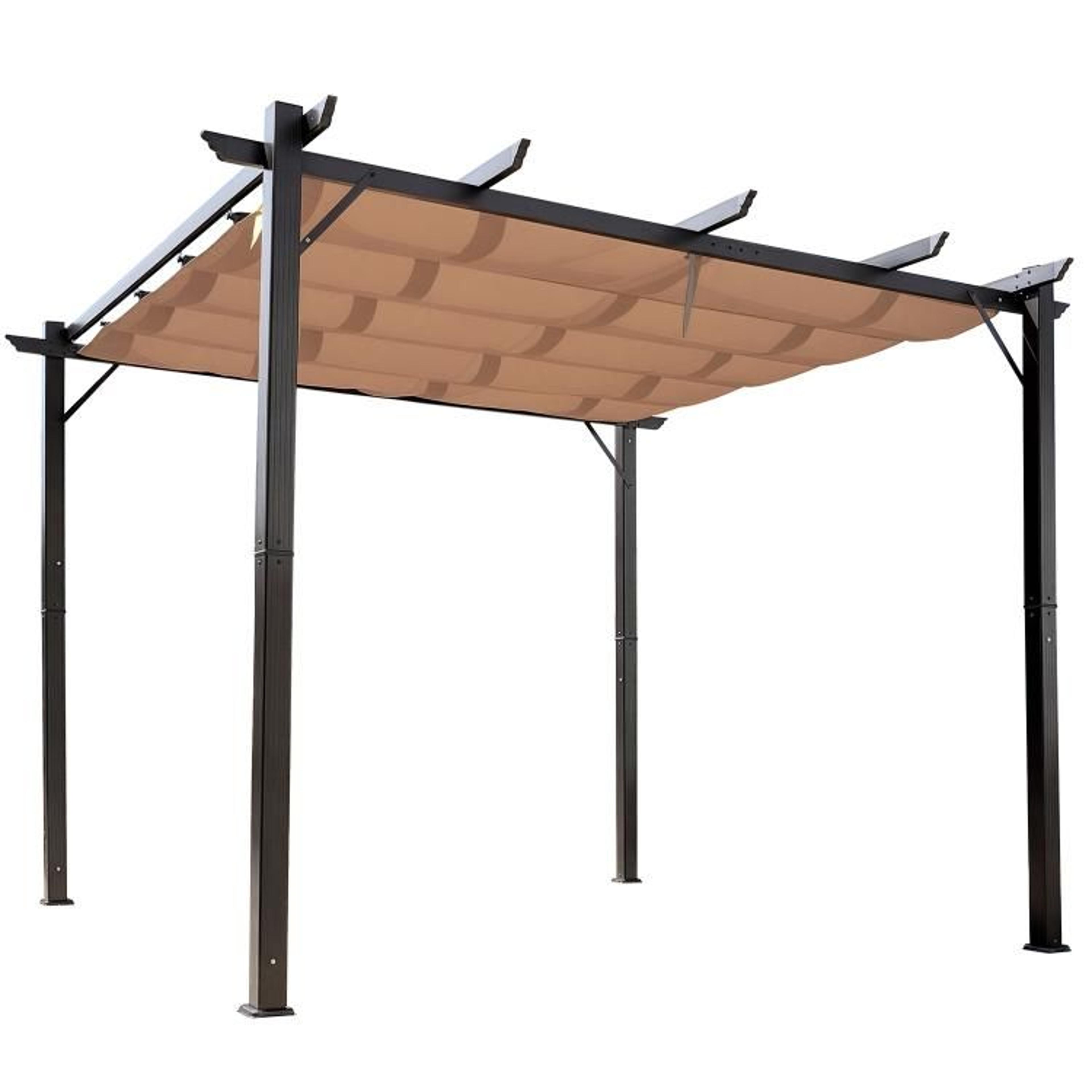 10 x 10 ft outdoor aluminum pergola with retractable canopy brown
