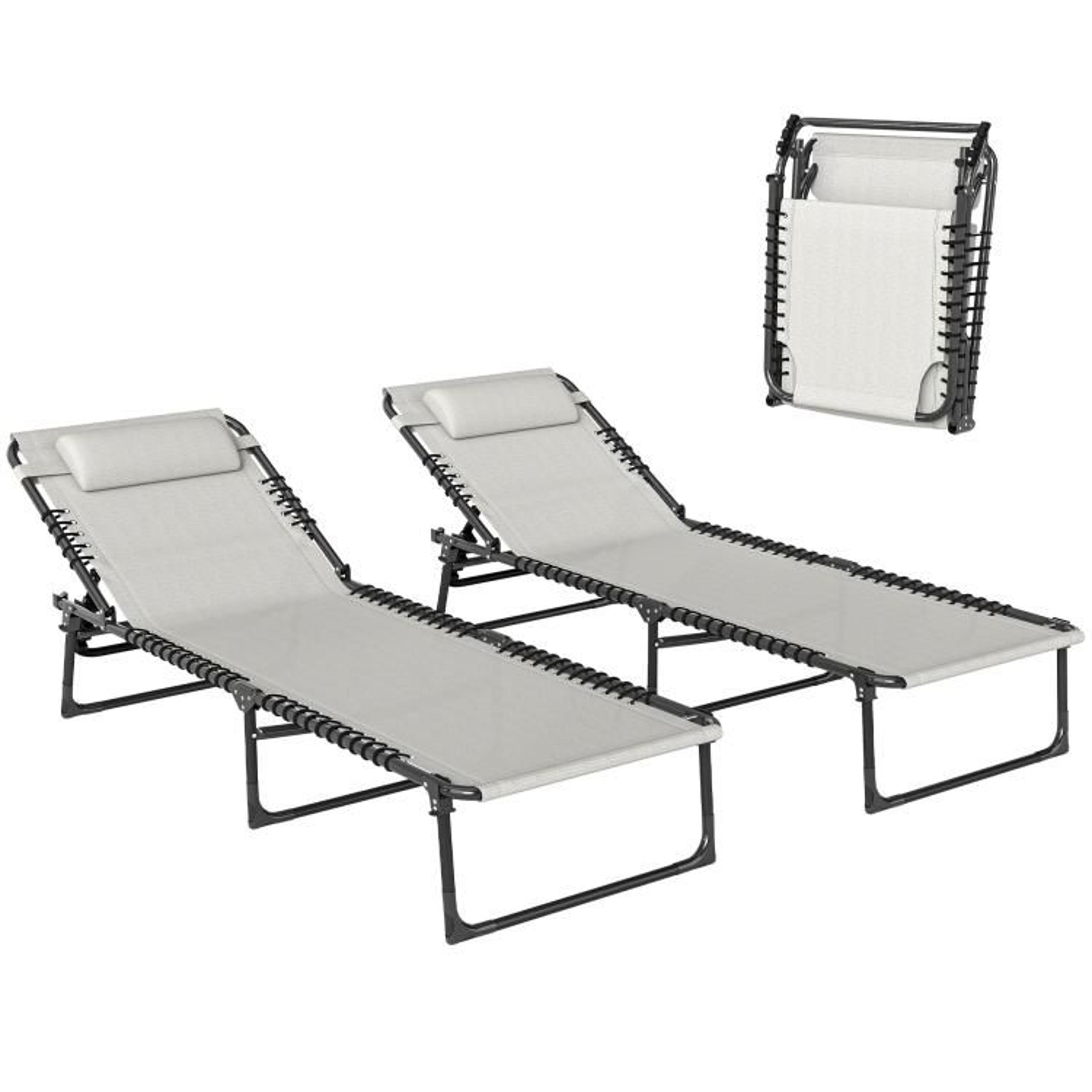 set of 2 folding outdoor chaise lounge chairs with 4-position reclining backs