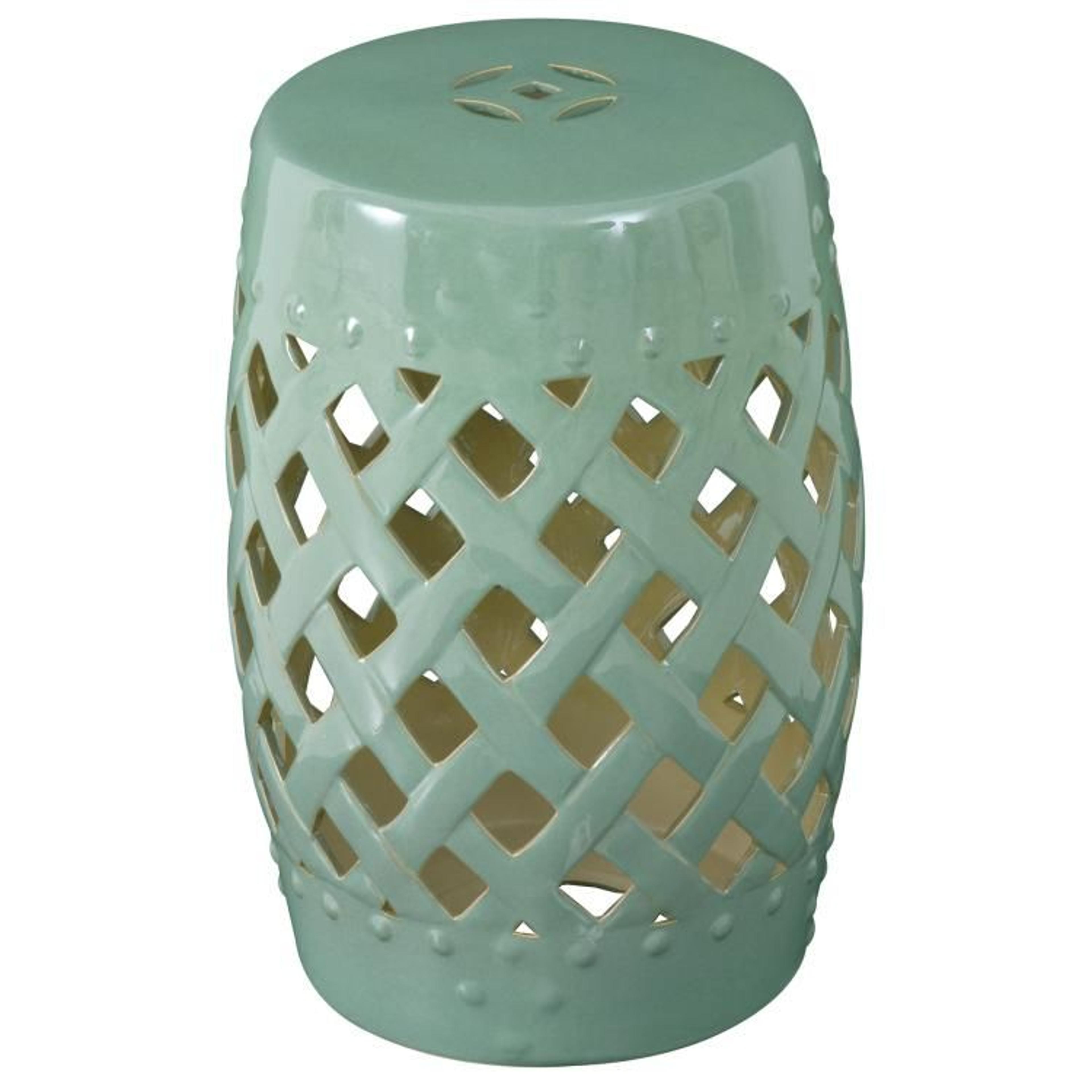 Green Ceramic Garden Stool With Woven Lattice Design 18 Inch 1