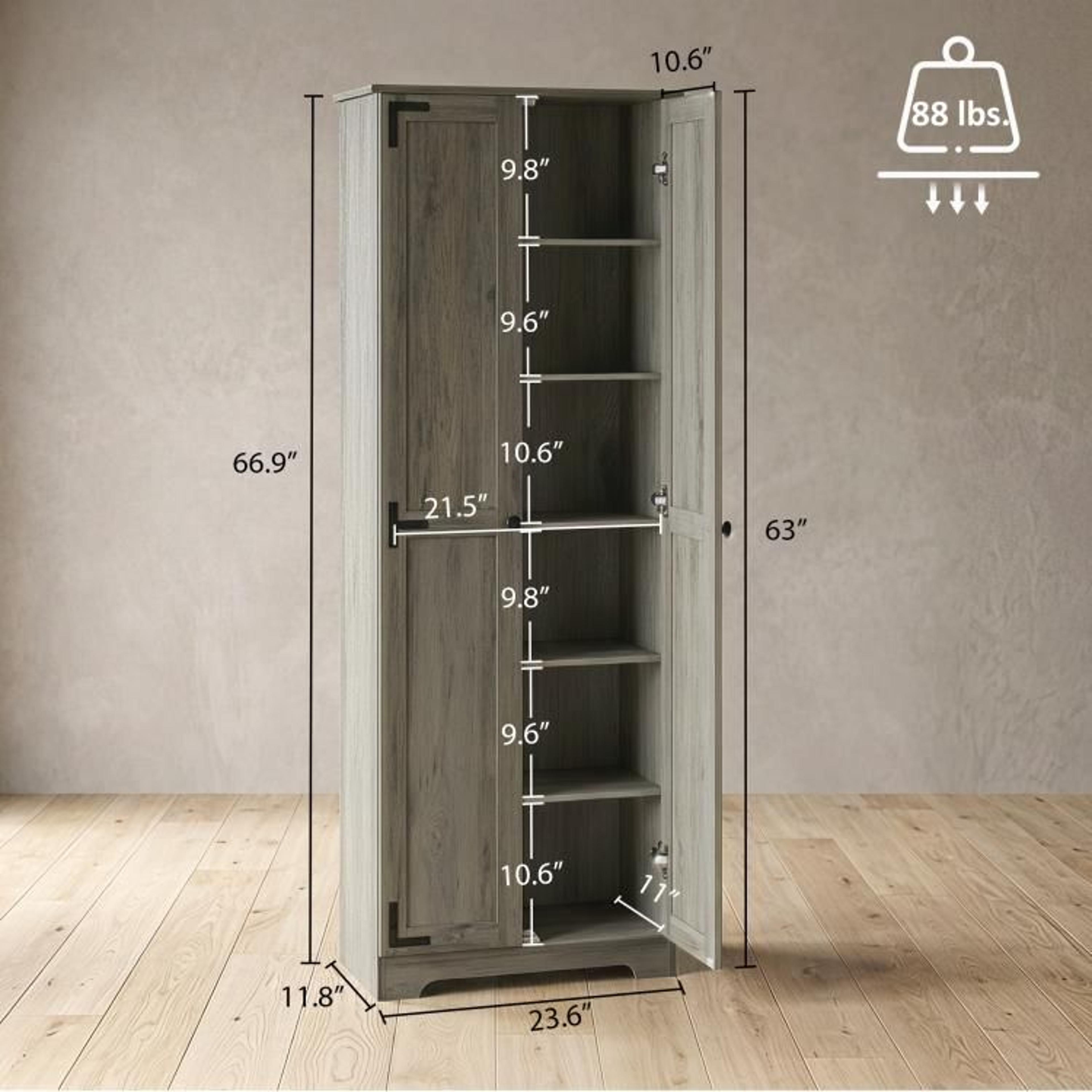 67Inch Farmhouse Pantry Cabinet With Adjustable Shelves In Distressed Gray 4