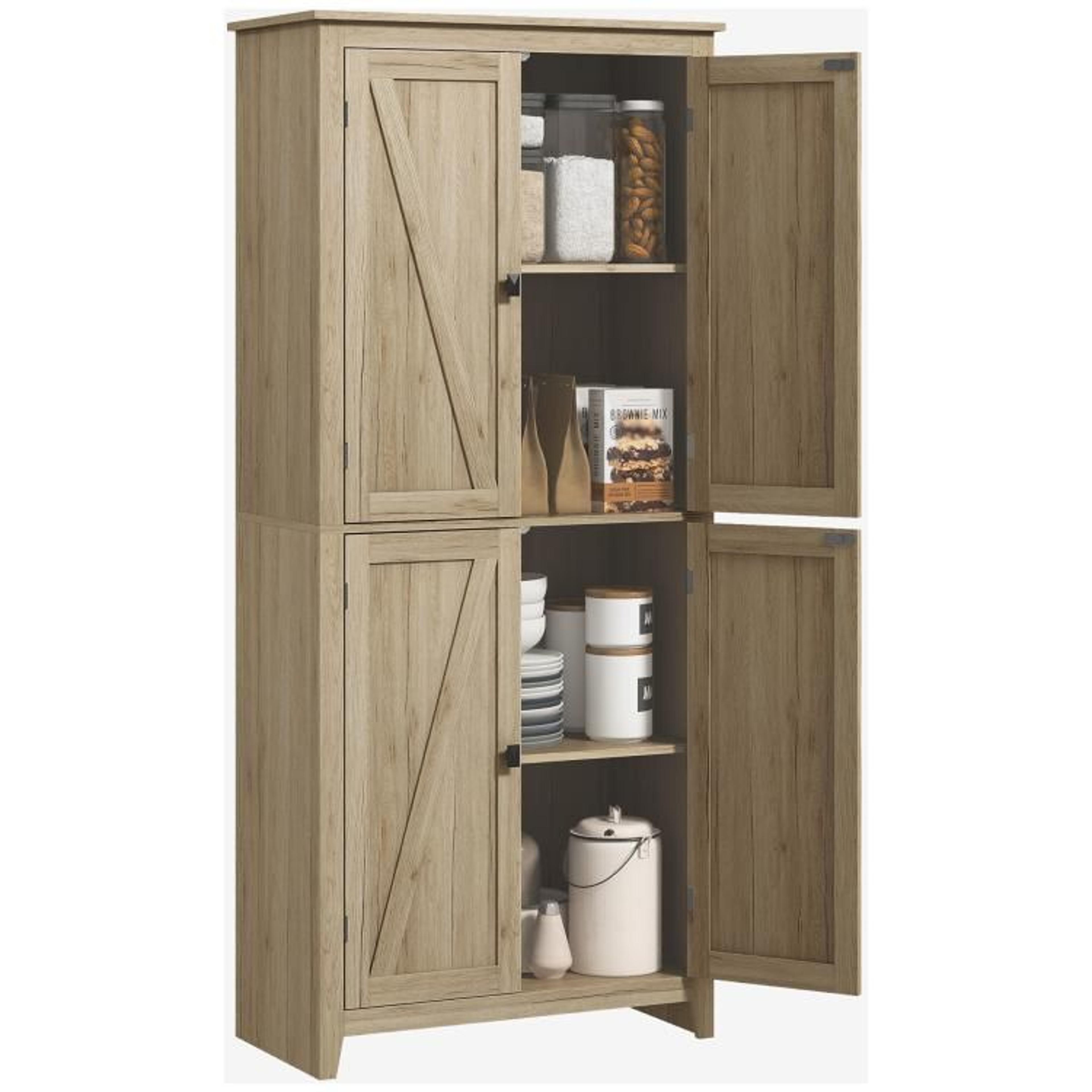 72-inch farmhouse kitchen pantry cabinet with 4 doors and adjustable shelves