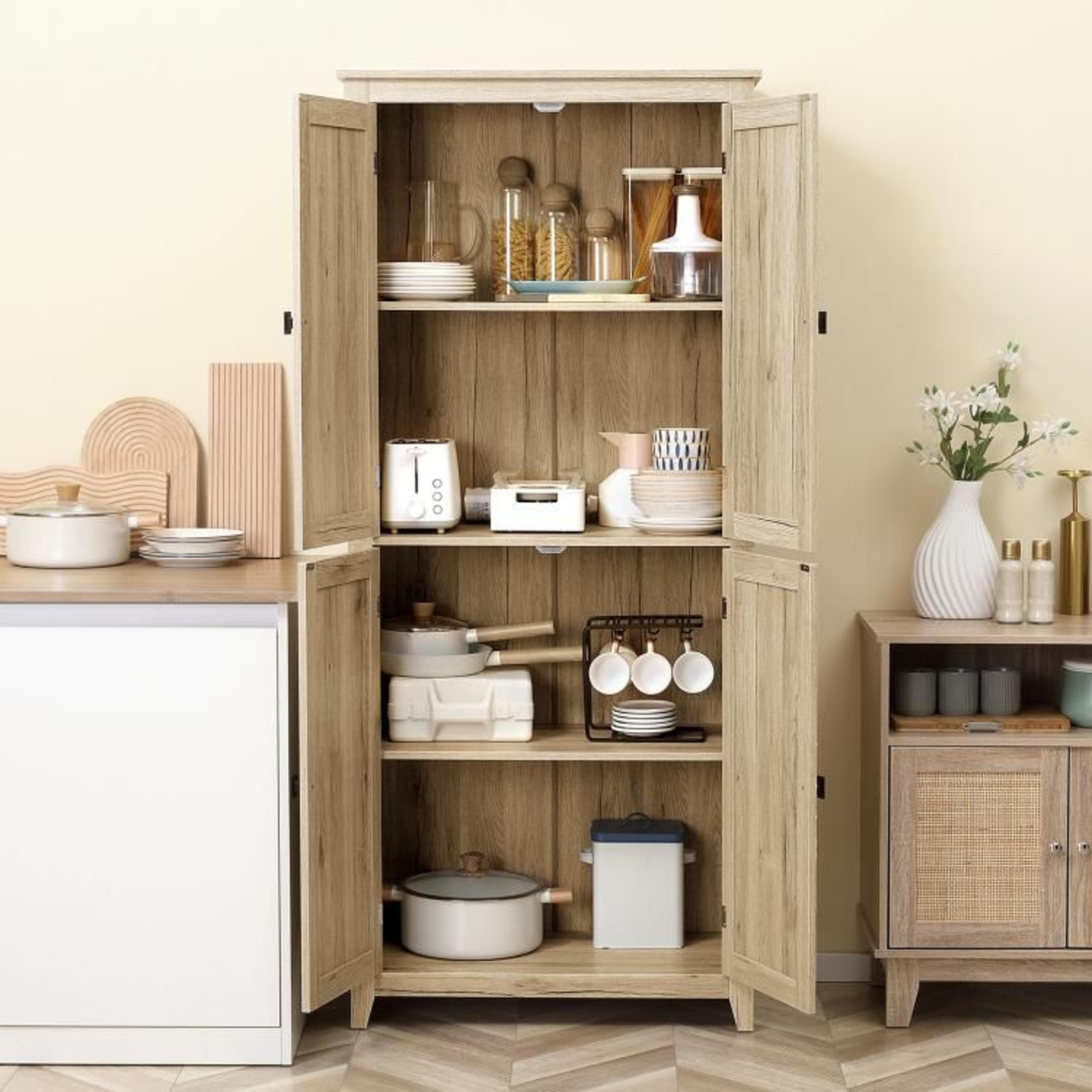 72Inch Farmhouse Kitchen Pantry Cabinet With 4 Doors And Adjustable Shelves 3