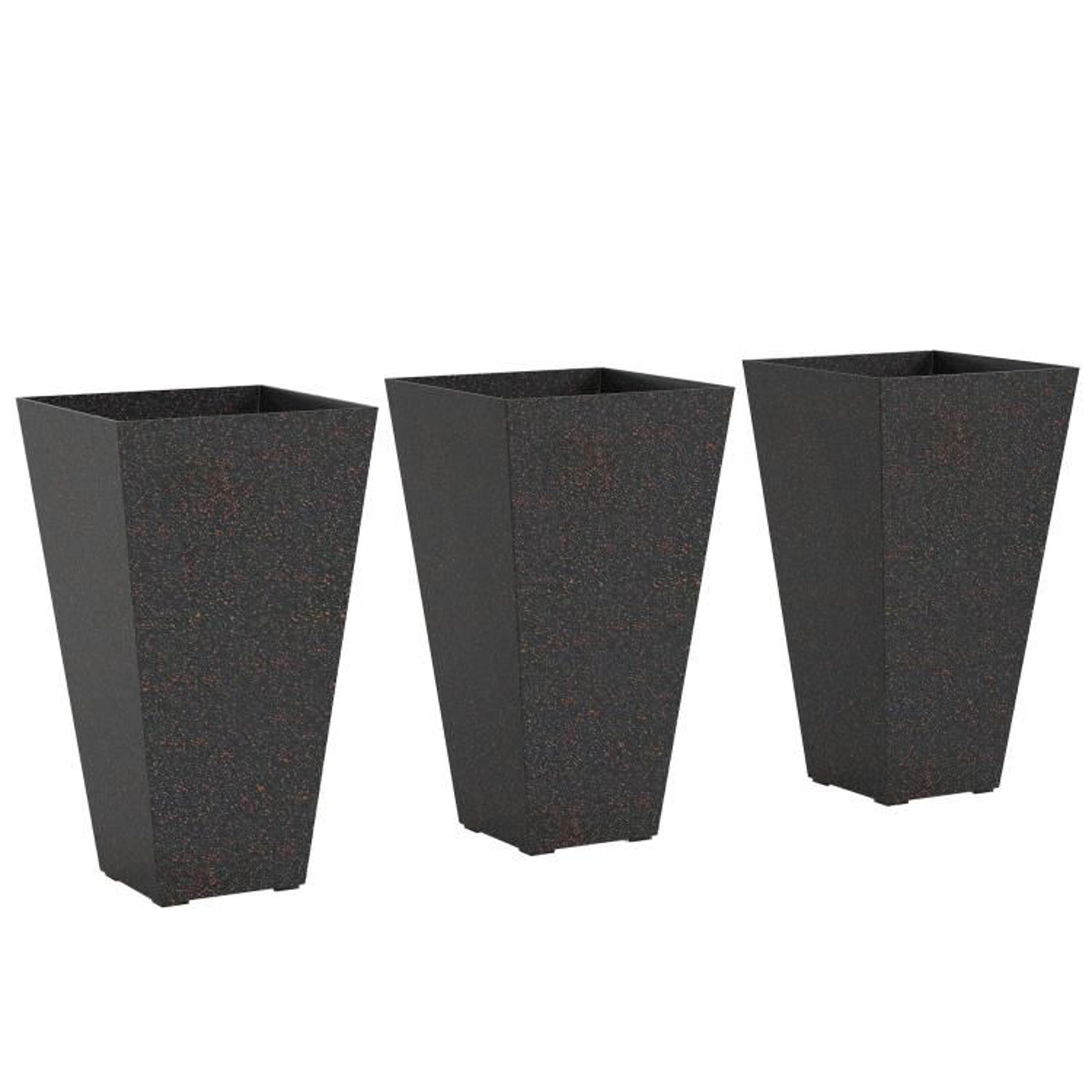 28 Inch Tall Planters Set Of 3 With Marble Finish And Drainage Holes  Brown 1