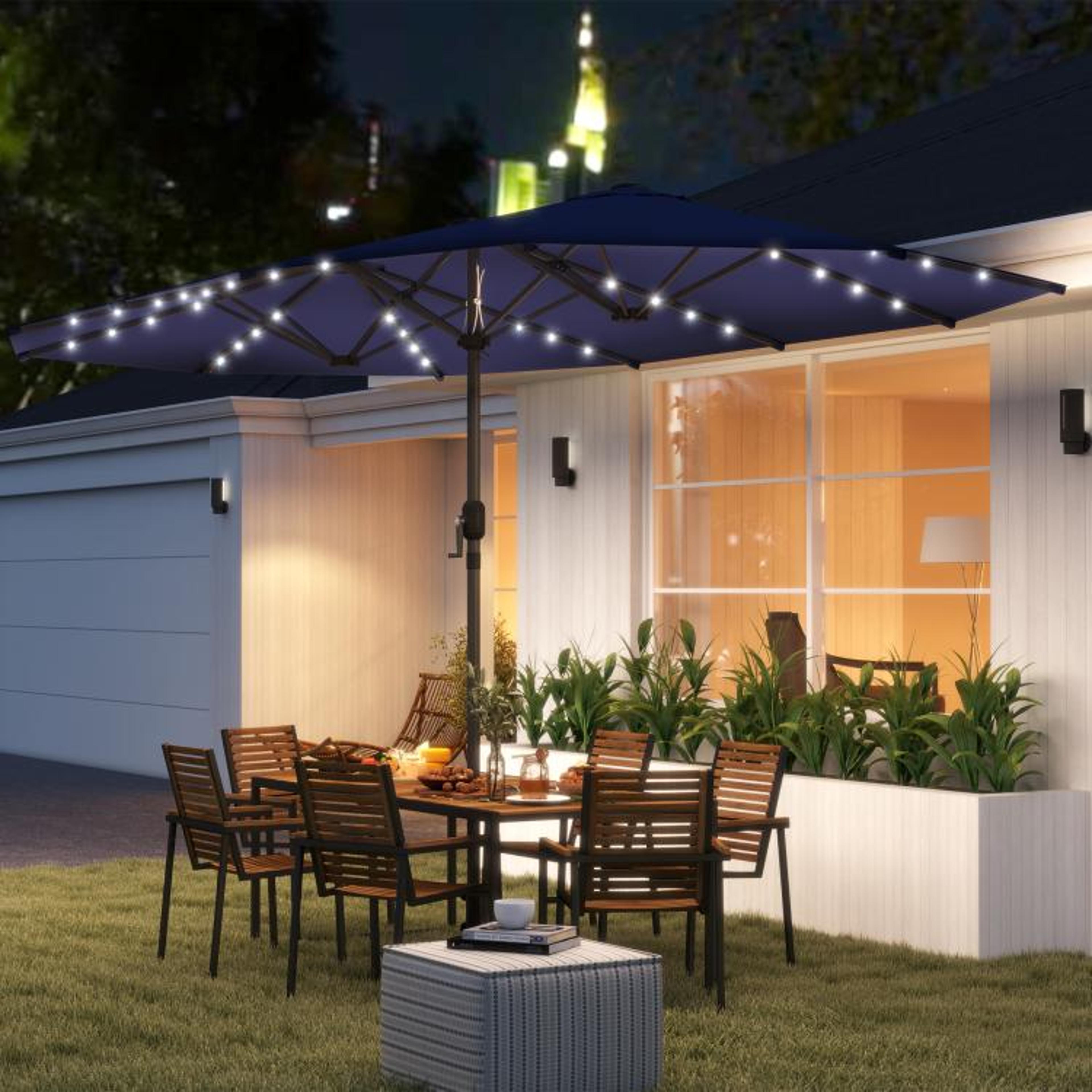 148 Ft DoubleSided Patio Umbrella With 48 Solar LED Lights  Navy Blue 2