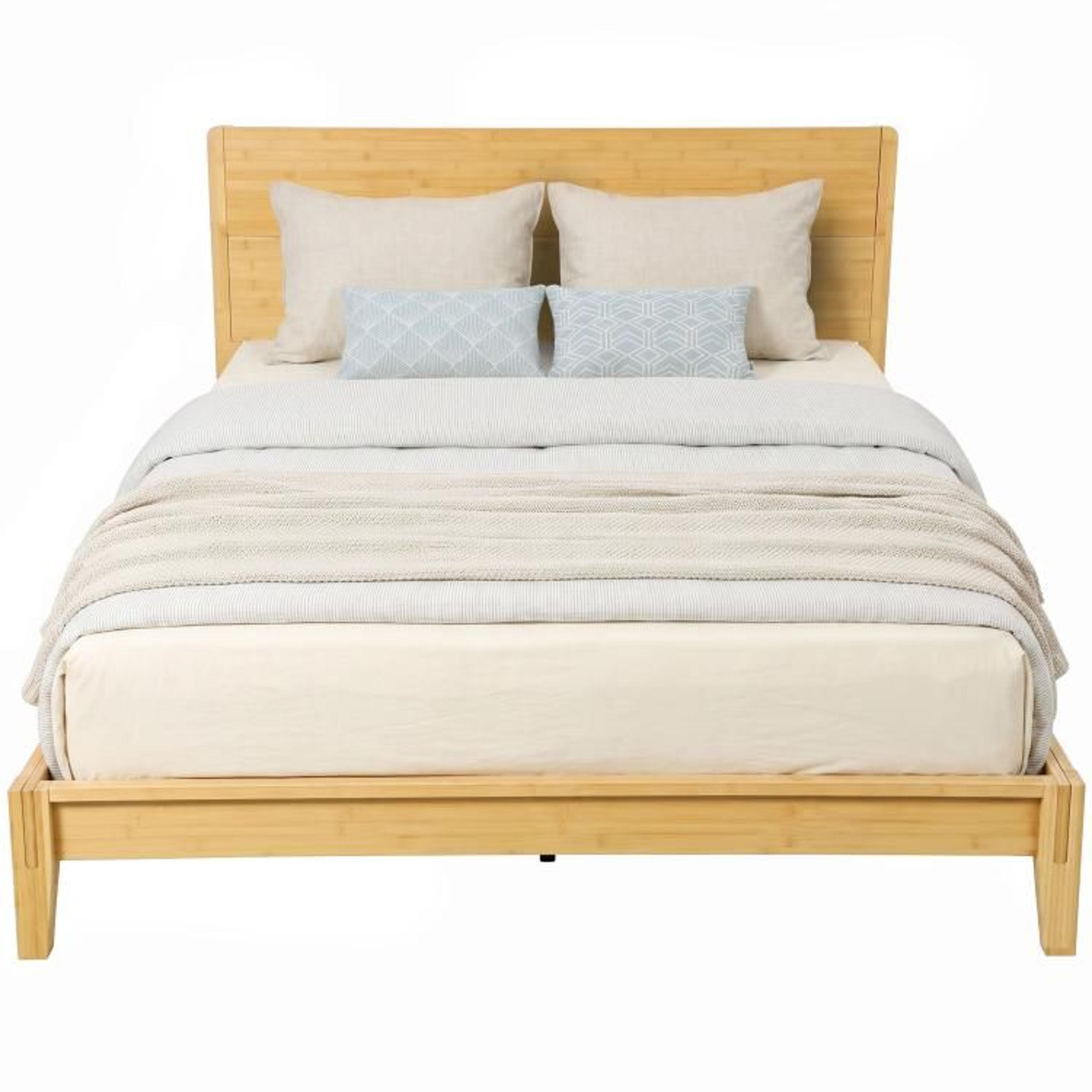 queen size bamboo platform bed frame with headboard and 12 wood slats