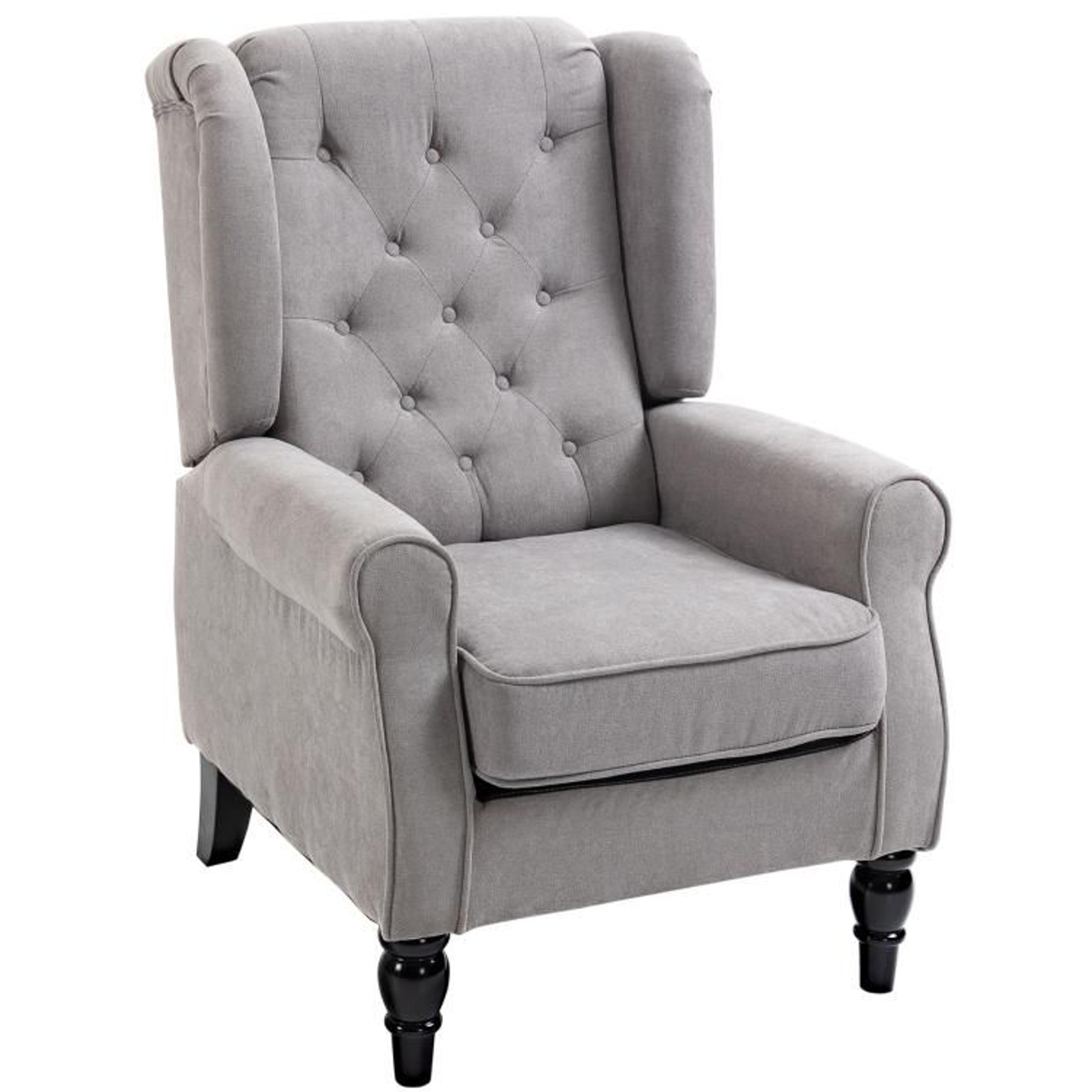 mid-century modern accent chair with high wingback and tufted upholstery gray