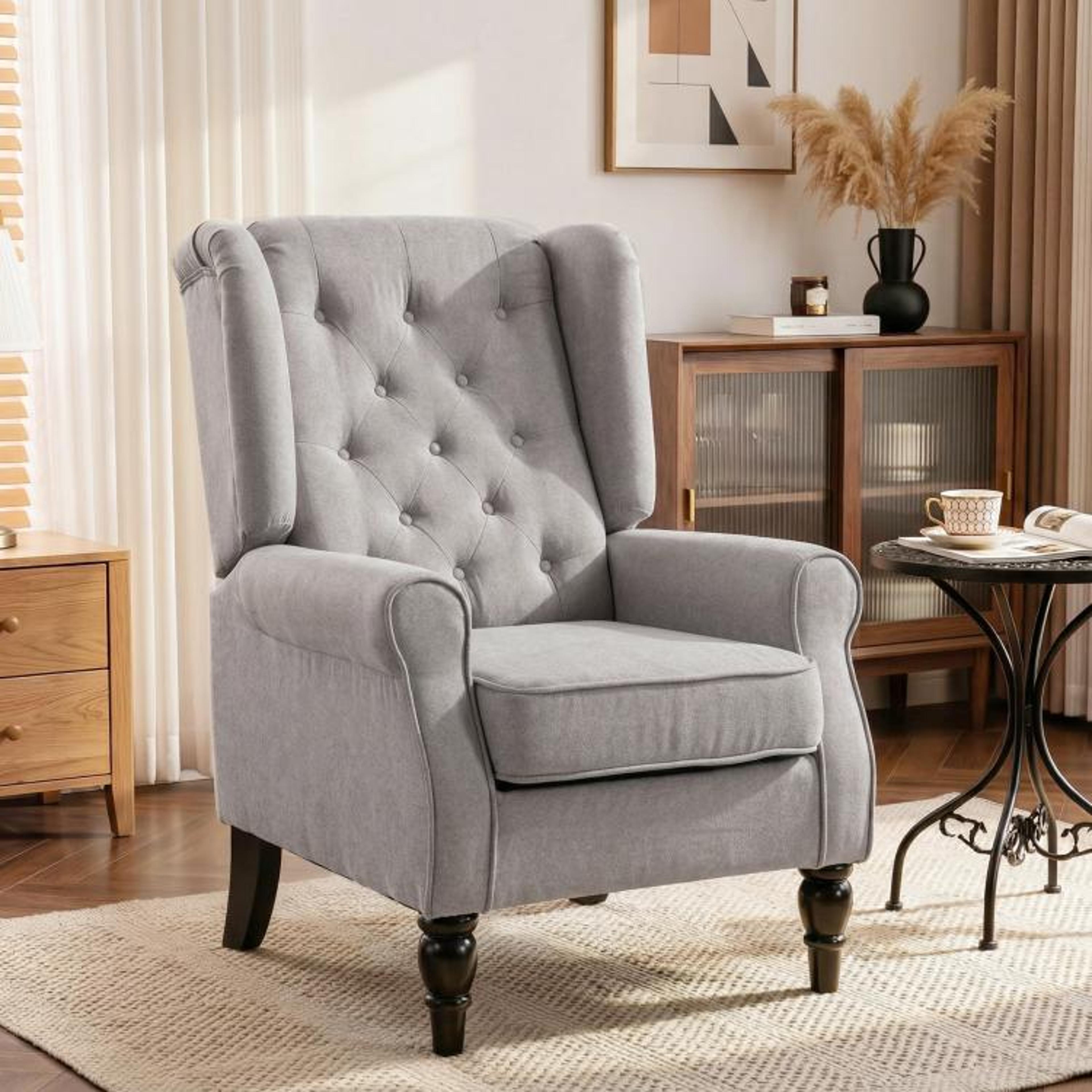 MidCentury Modern Accent Chair With High Wingback And Tufted Upholstery  Gray 2