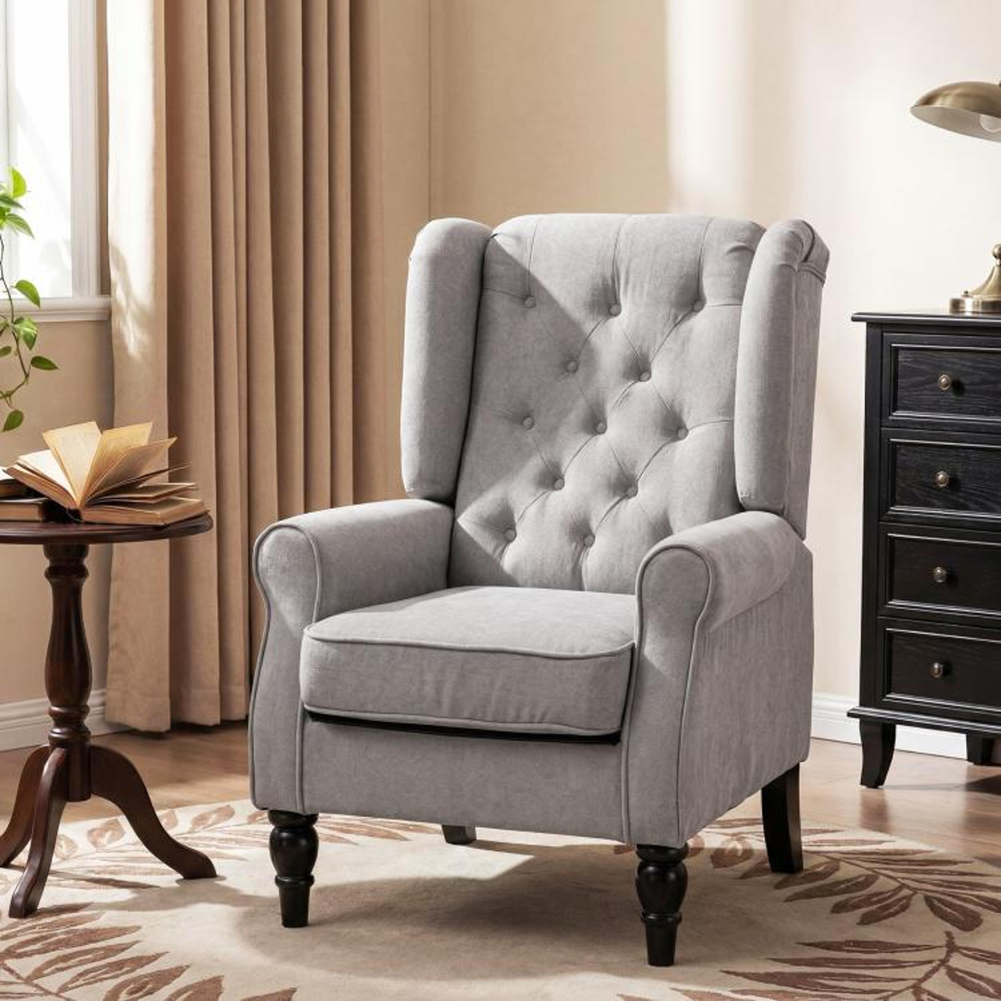MidCentury Modern Accent Chair With High Wingback And Tufted Upholstery  Gray 3