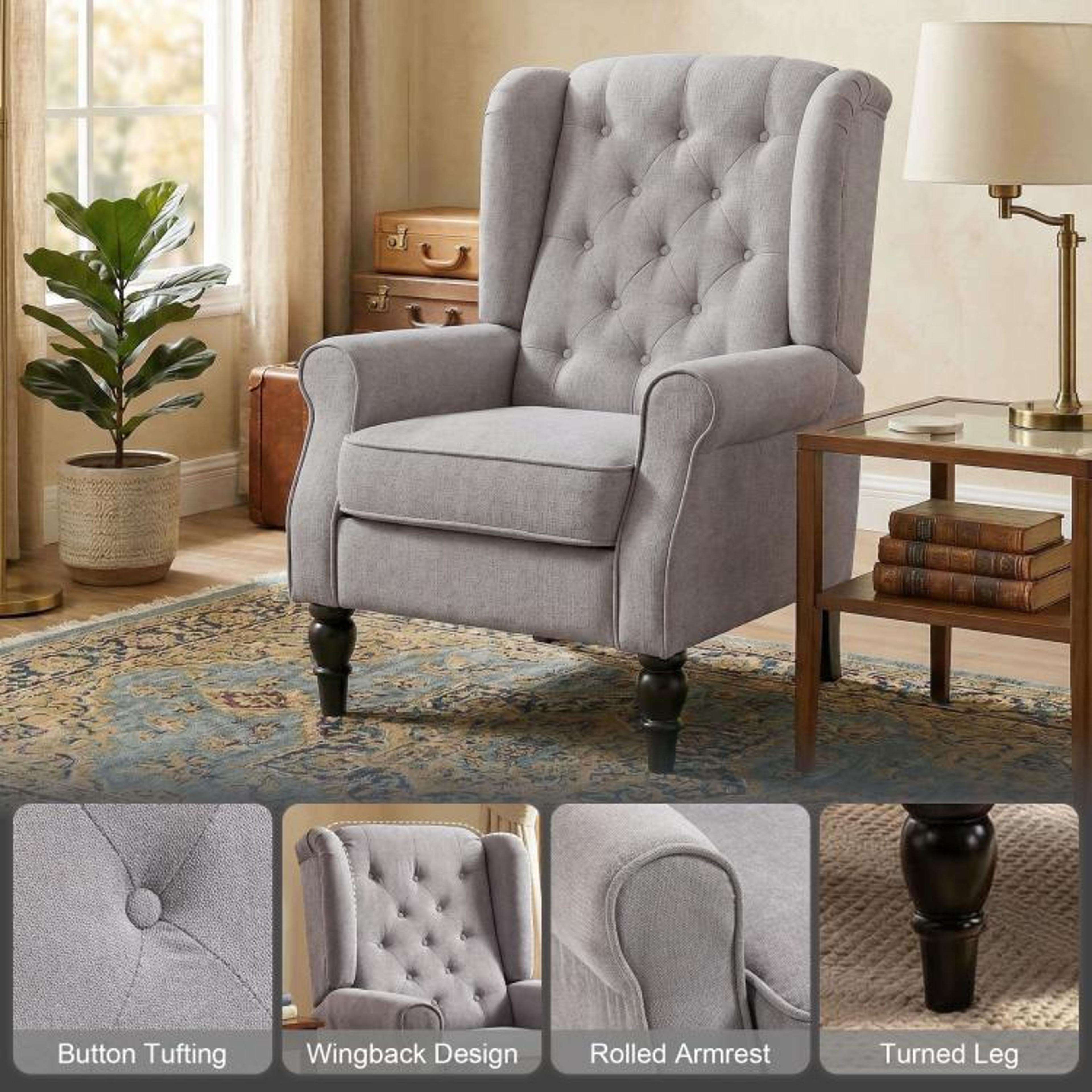 MidCentury Modern Accent Chair With High Wingback And Tufted Upholstery  Gray 5