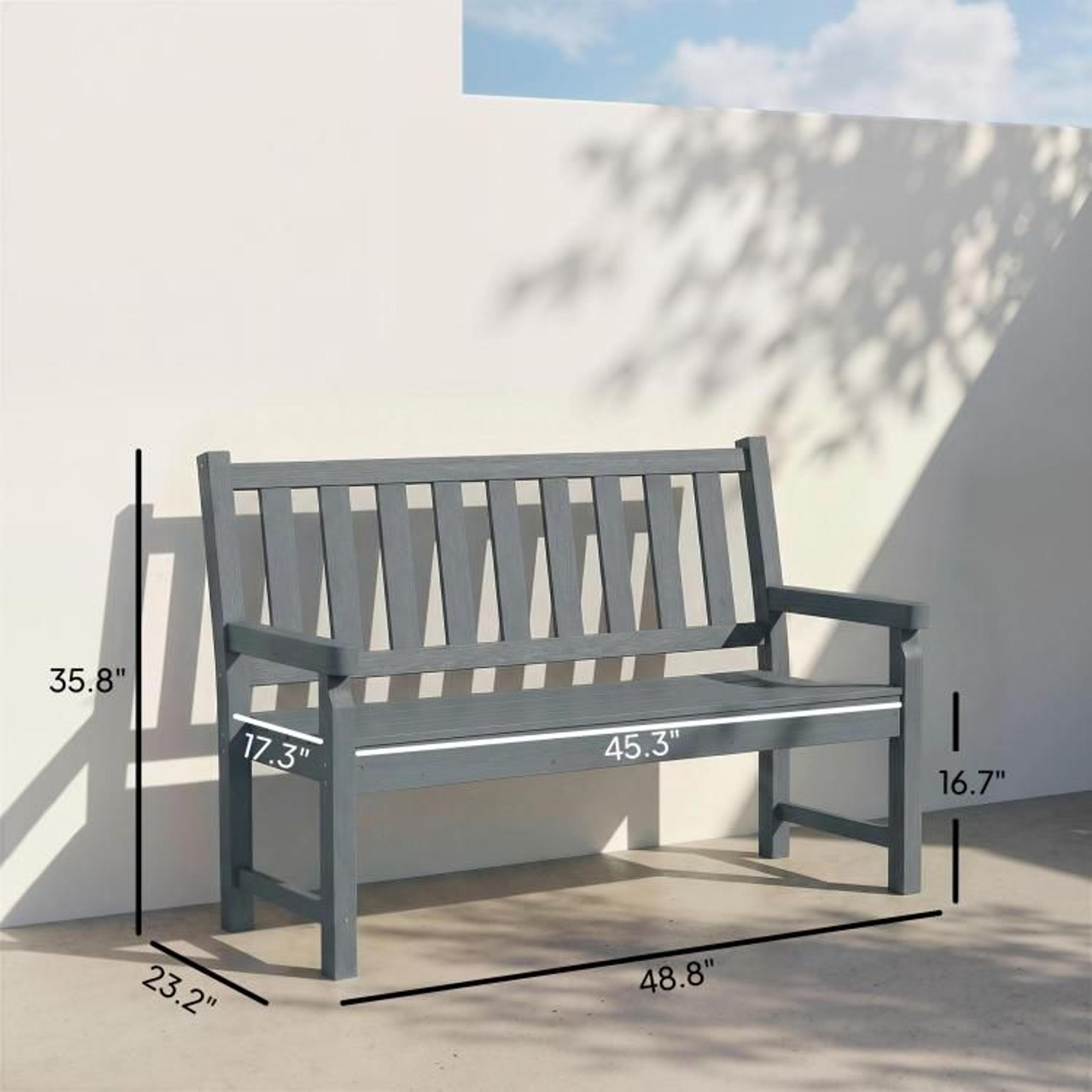 2Person HDPE Outdoor Garden Bench With Curved Seat And WoodGrain Finish  Gray 4