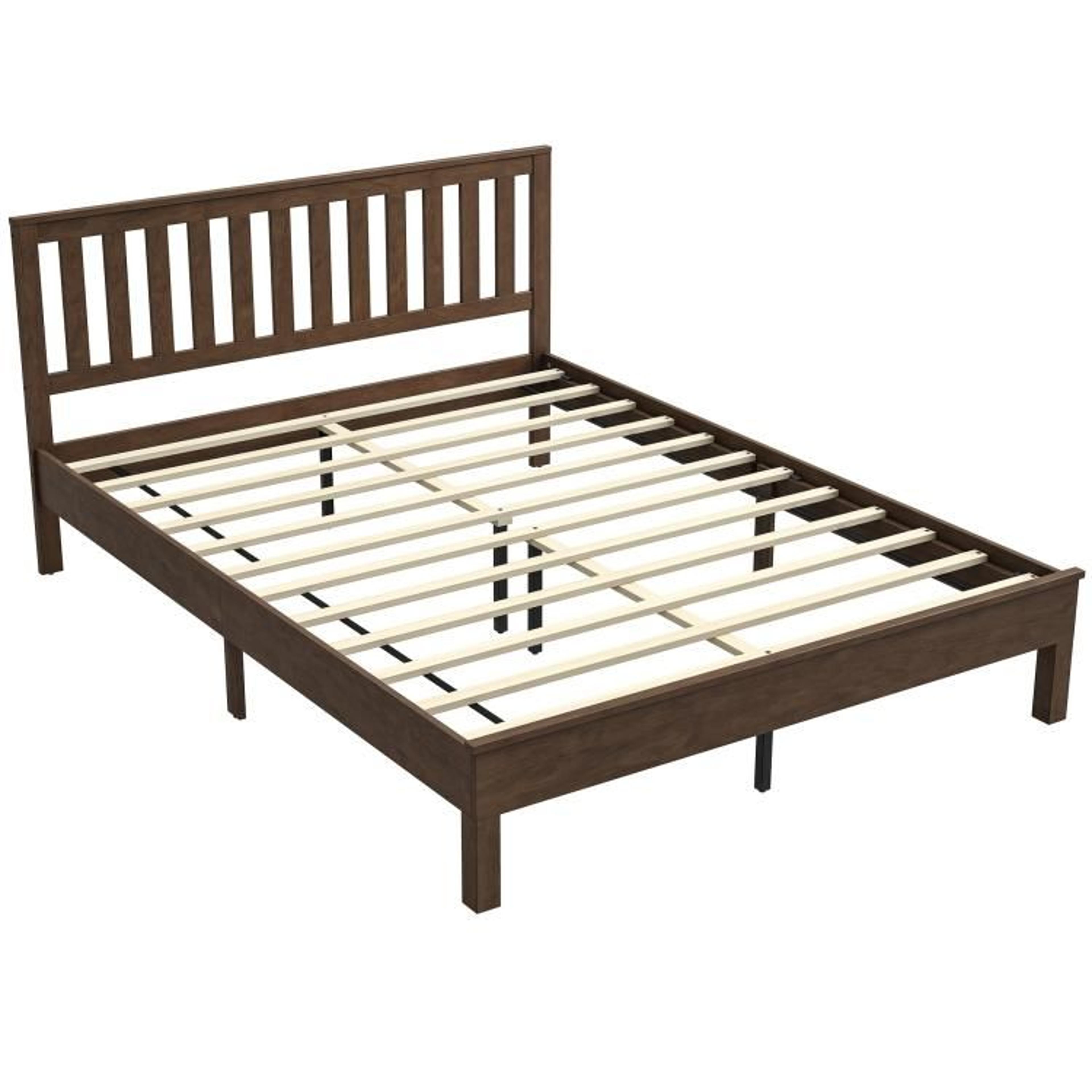 Queen Size Wood Platform Bed Frame With Headboard And Footboard In Walnut 1