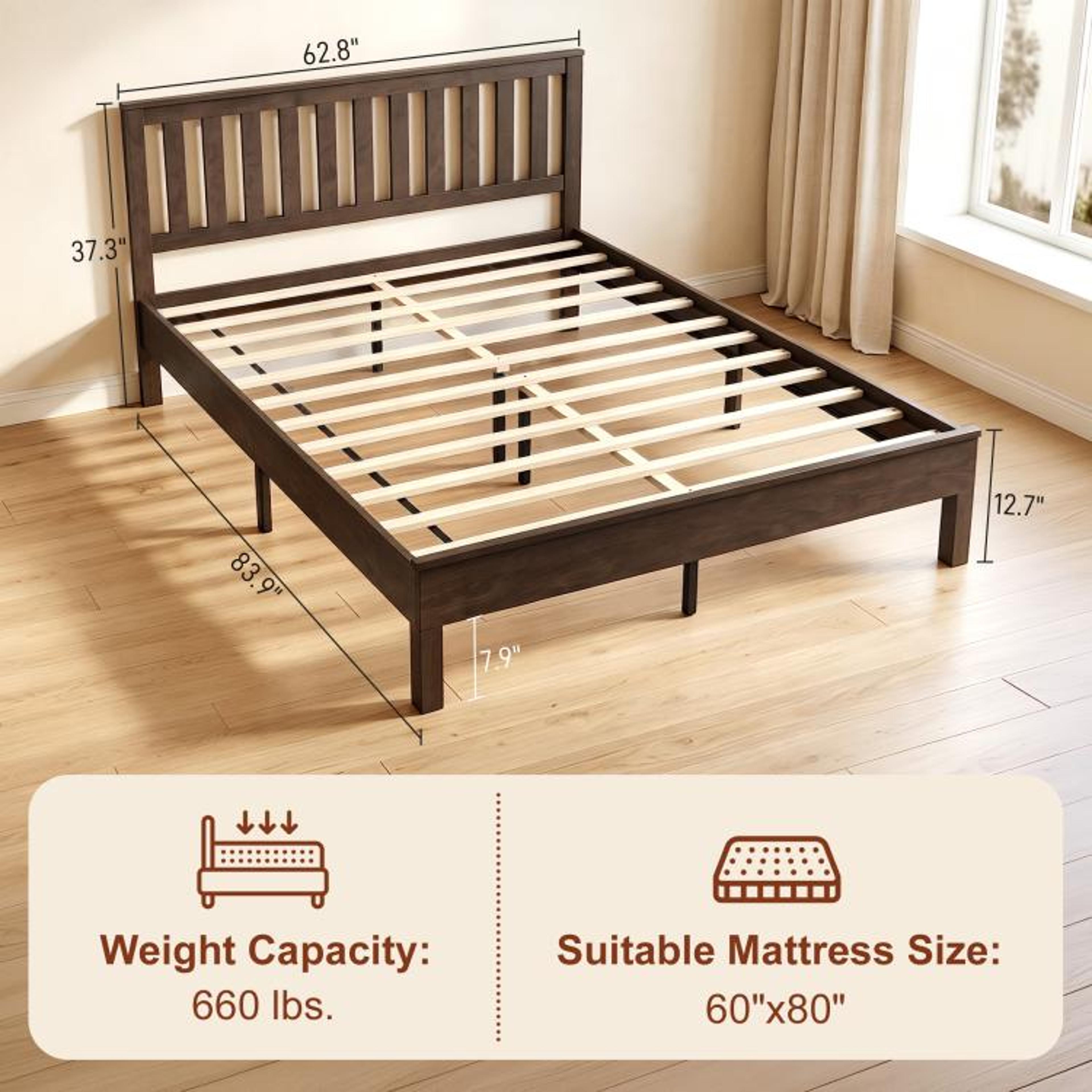 Queen Size Wood Platform Bed Frame With Headboard And Footboard In Walnut 5