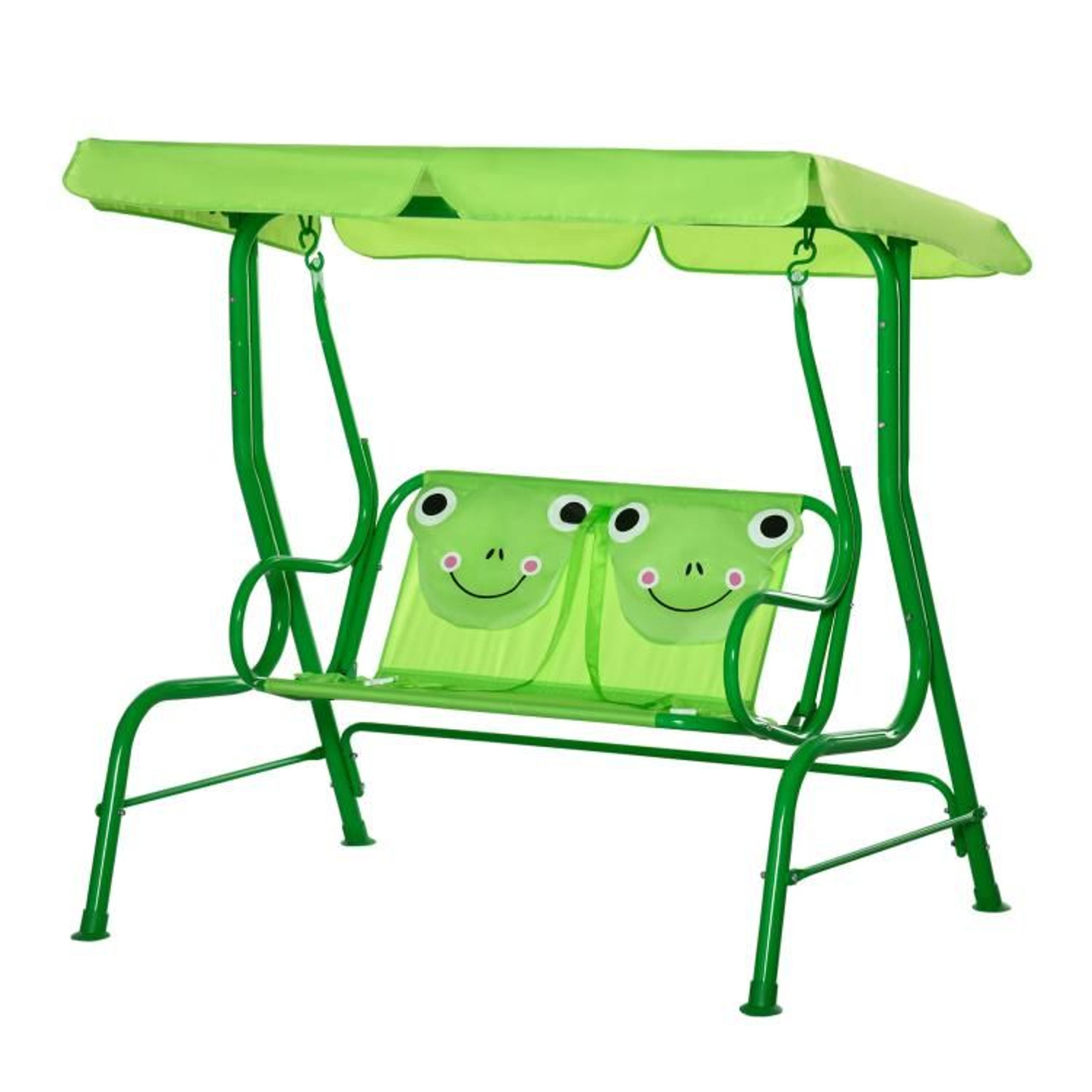 Kids Outdoor Patio Swing With Adjustable Canopy And 2 Seats  Green 1