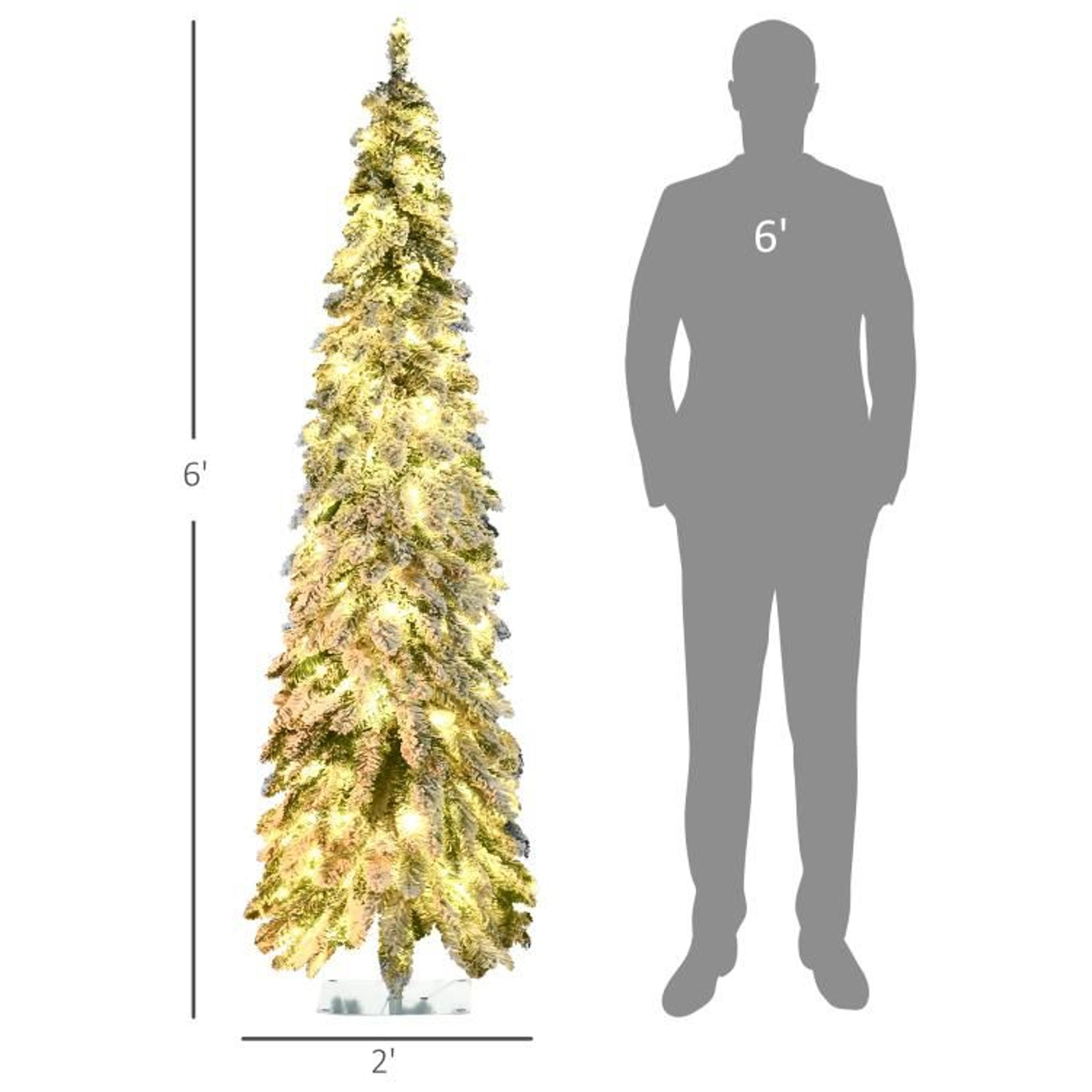 6 Ft Slim Flocked Christmas Tree With LED Lights And Snowy Downswept Branches 3