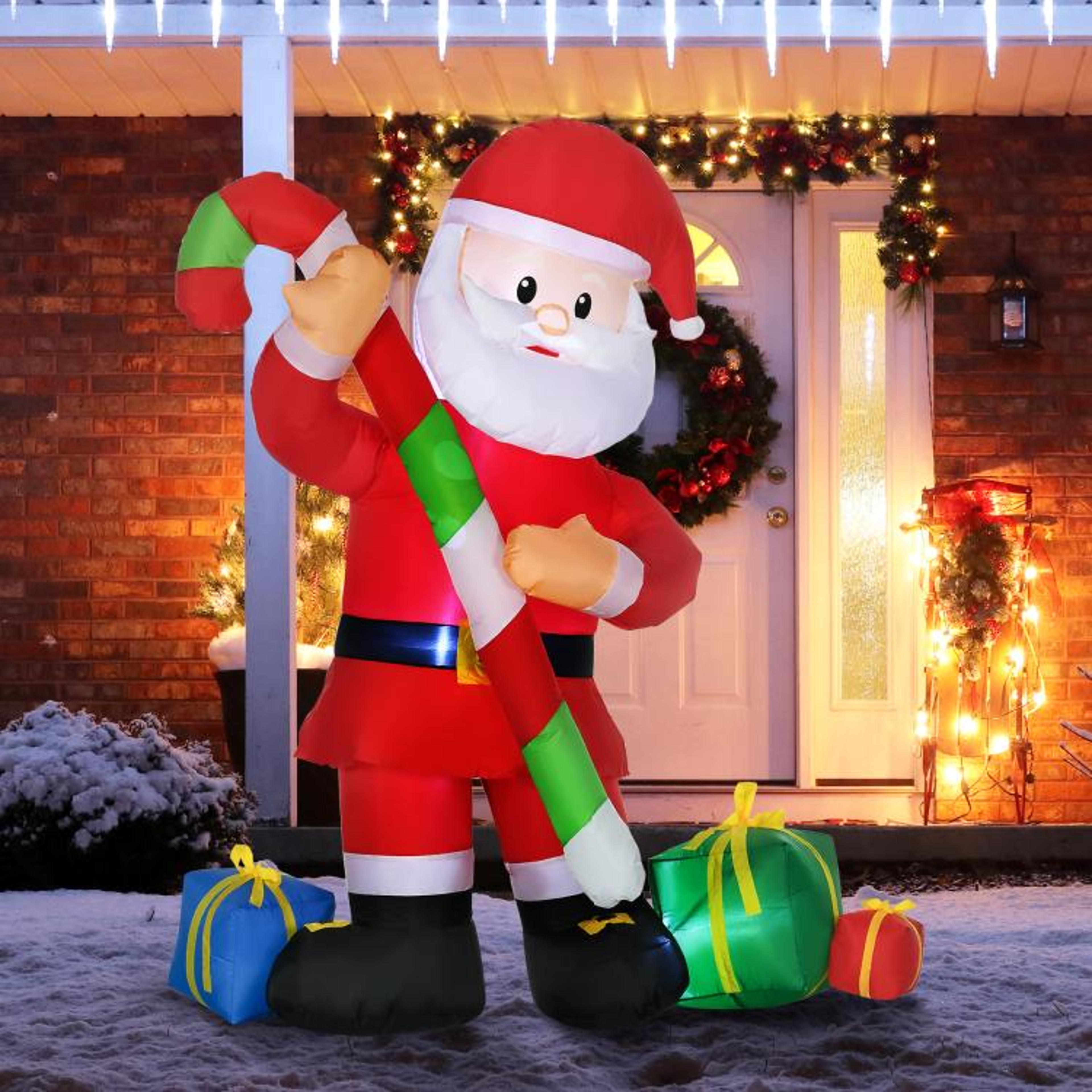 6ft Inflatable Santa Claus Christmas Yard Decoration With Candy Cane And LED Lights 2