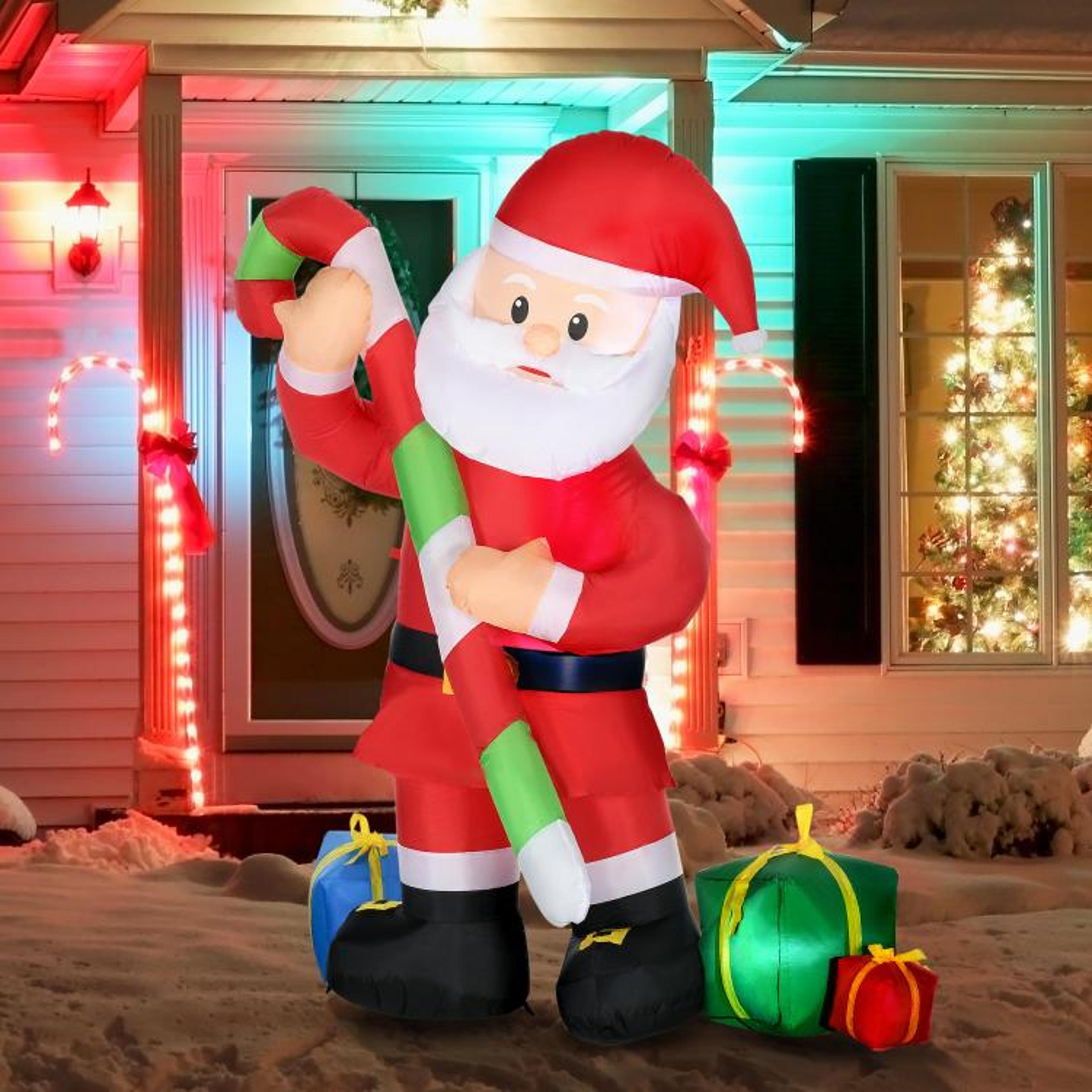 6ft Inflatable Santa Claus Christmas Yard Decoration With Candy Cane And LED Lights 3