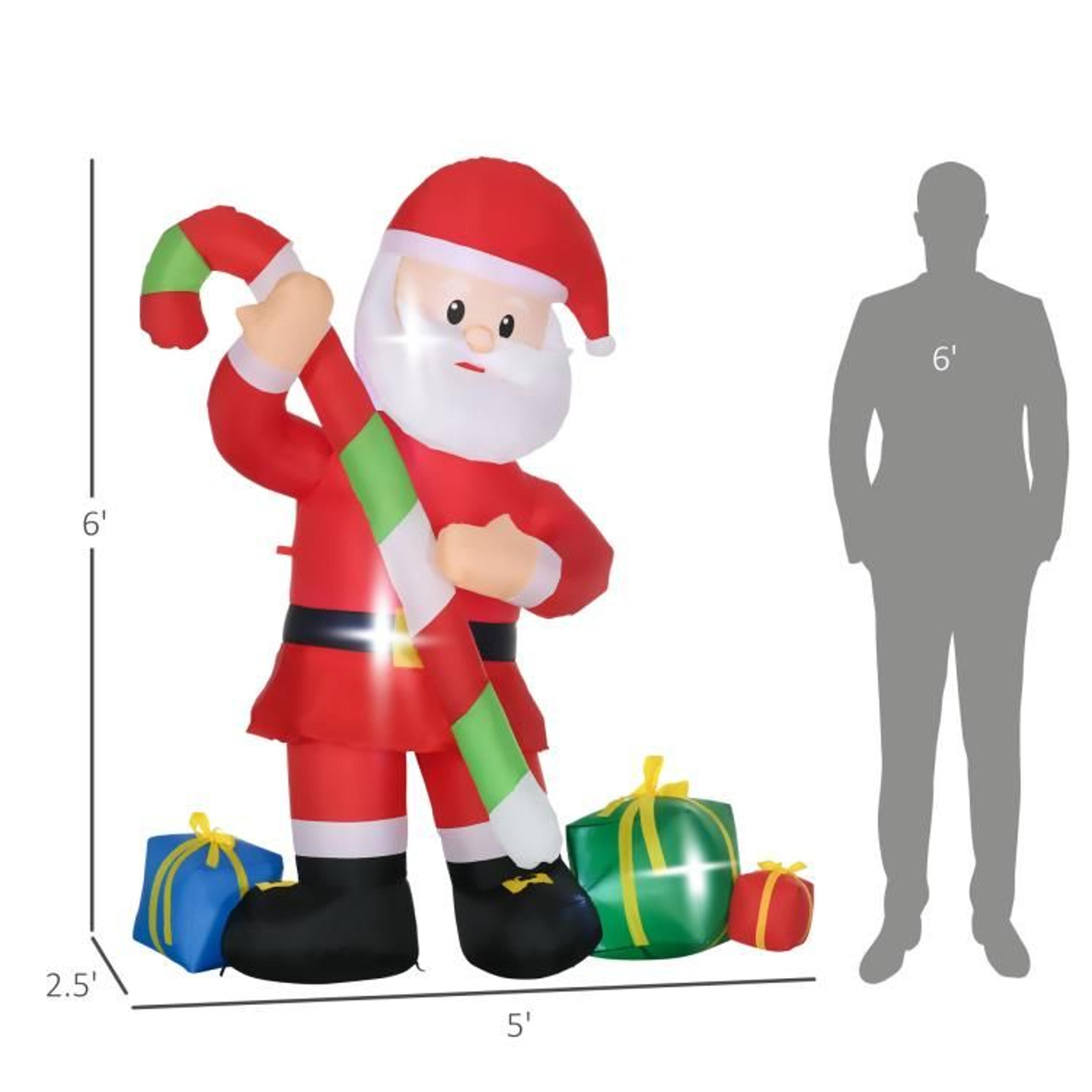 6ft Inflatable Santa Claus Christmas Yard Decoration With Candy Cane And LED Lights 4