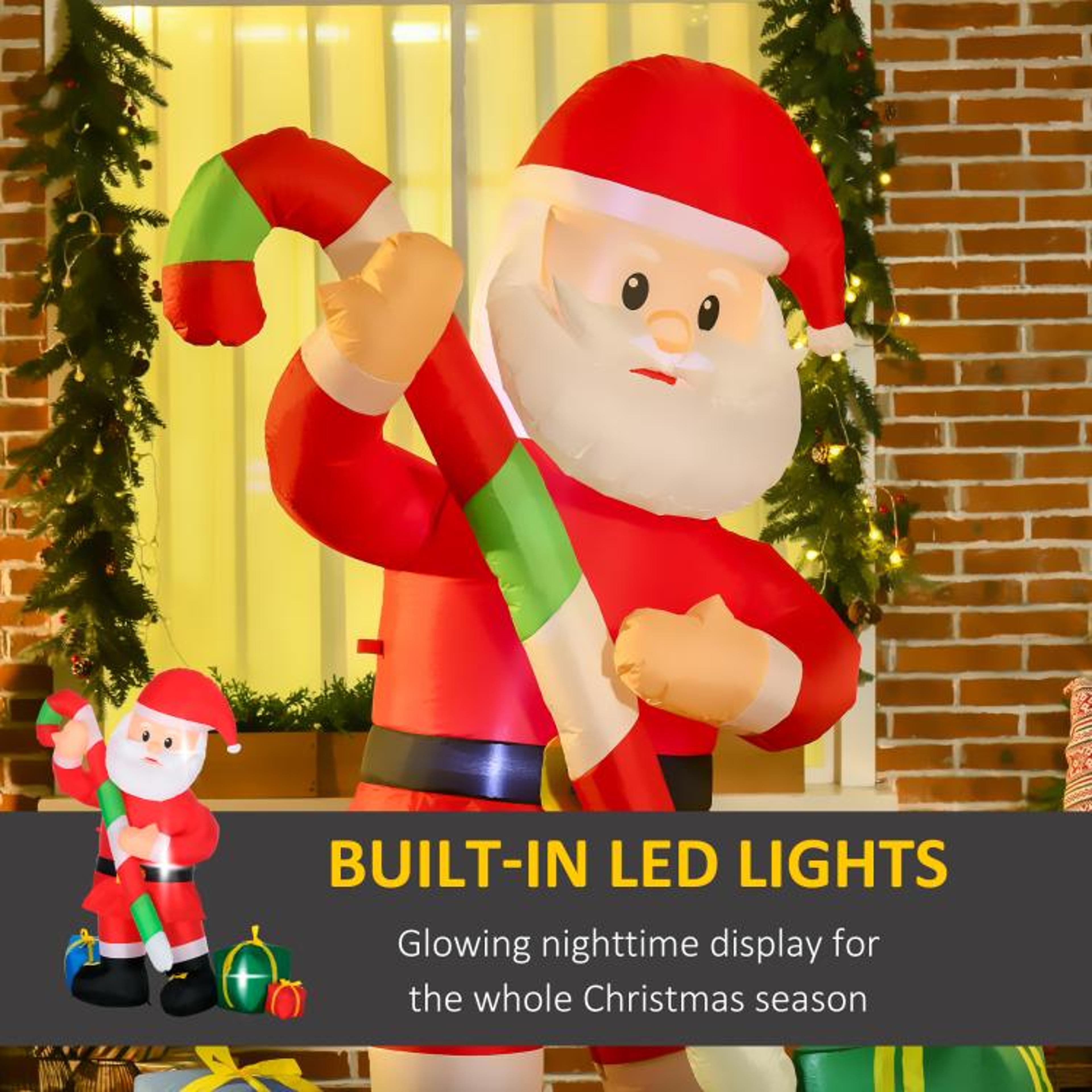 6ft Inflatable Santa Claus Christmas Yard Decoration With Candy Cane And LED Lights 5